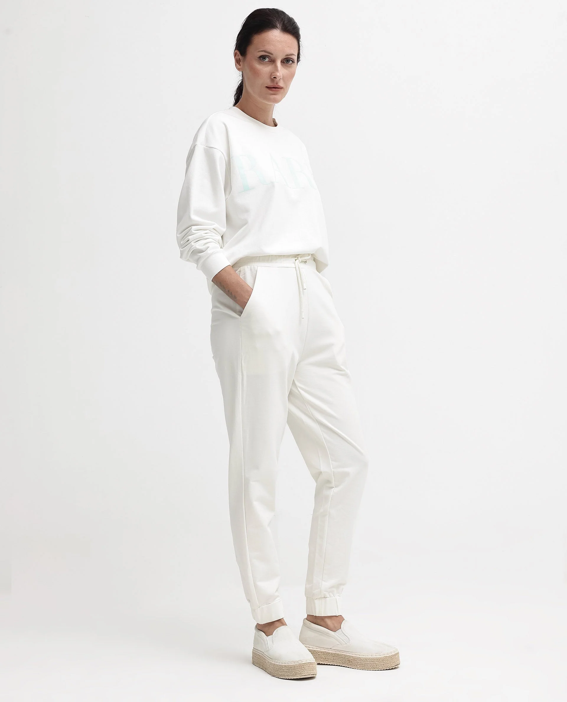 Rareism Women's Terac Off White Polyester Blend Plain Ankle Length Regular Fit Track Pant - Image 3