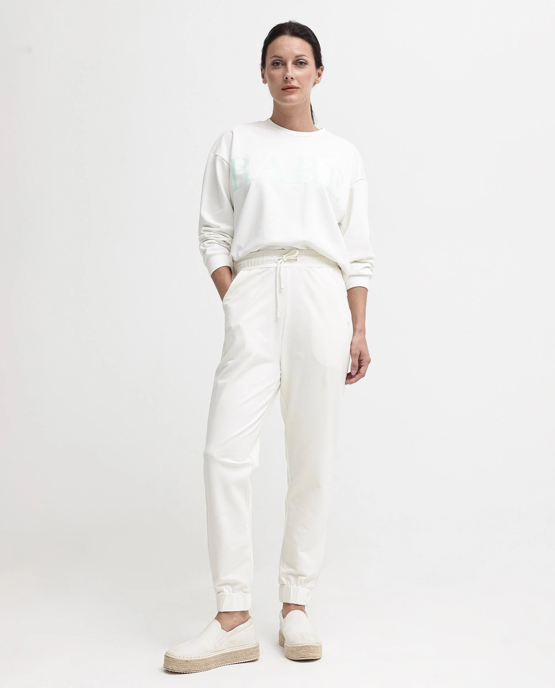 Rareism Women's Terac Off White Polyester Blend Plain Ankle Length Regular Fit Track Pant - Image 9