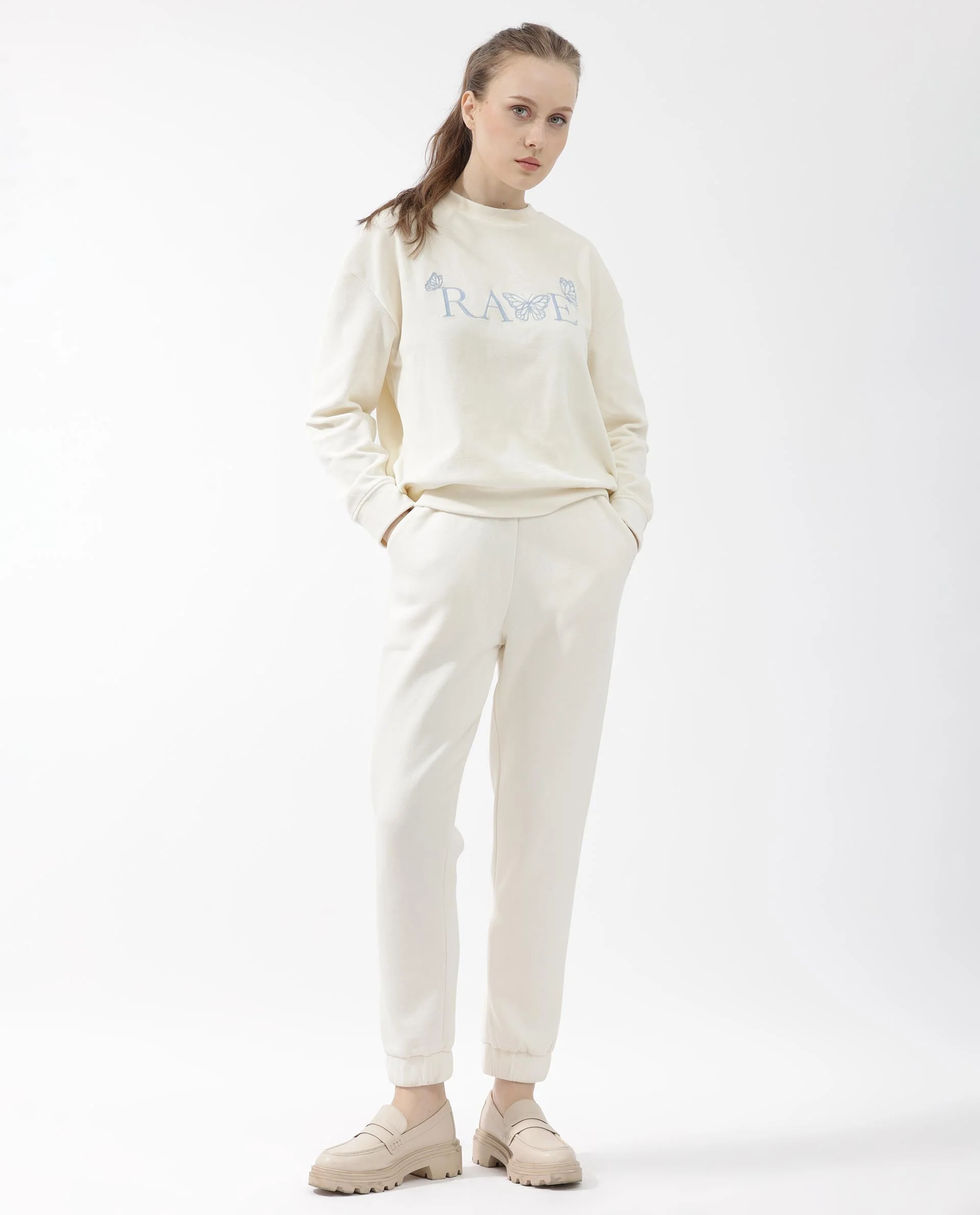 Rareism Women's Terac F Beige Polyester Blend Plain Ankle Length Regular Fit Track Pant