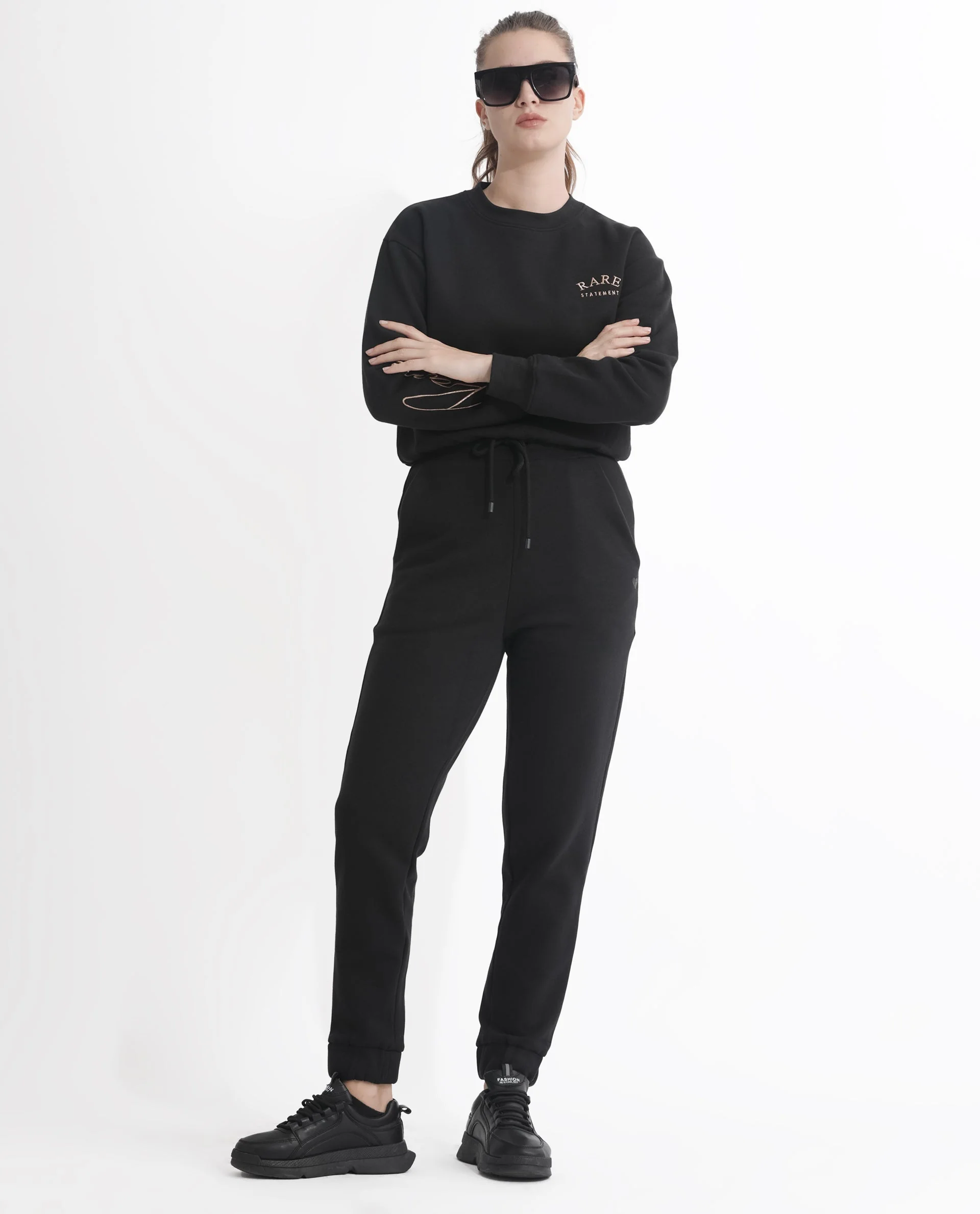 Rareism Women's Terac F Black Polyester Blend Plain Ankle Length Regular Fit Track Pant - Image 4