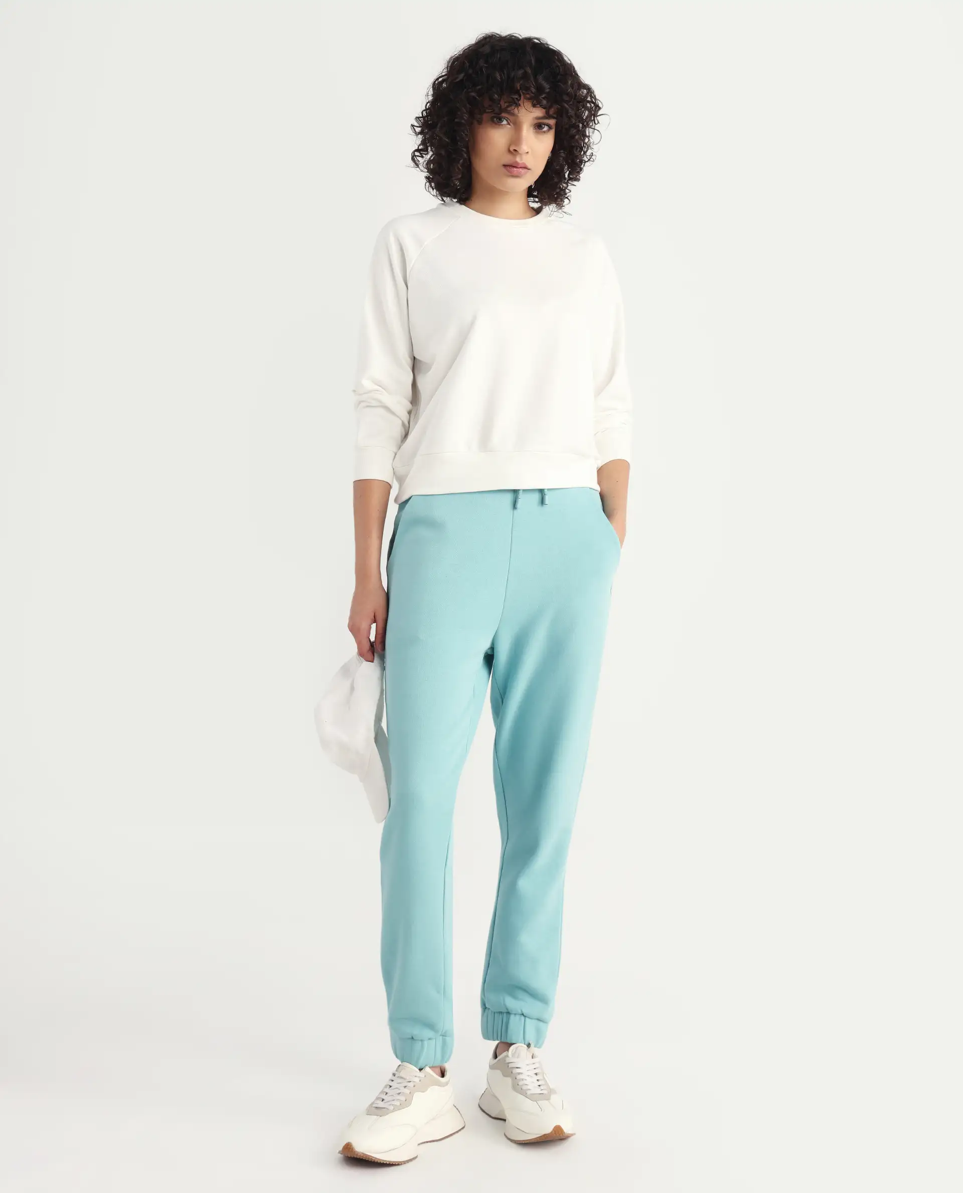 Rareism Women's Terac F Light Turq Polyester Blend Plain Ankle Length Regular Fit Track Pant - Image 2