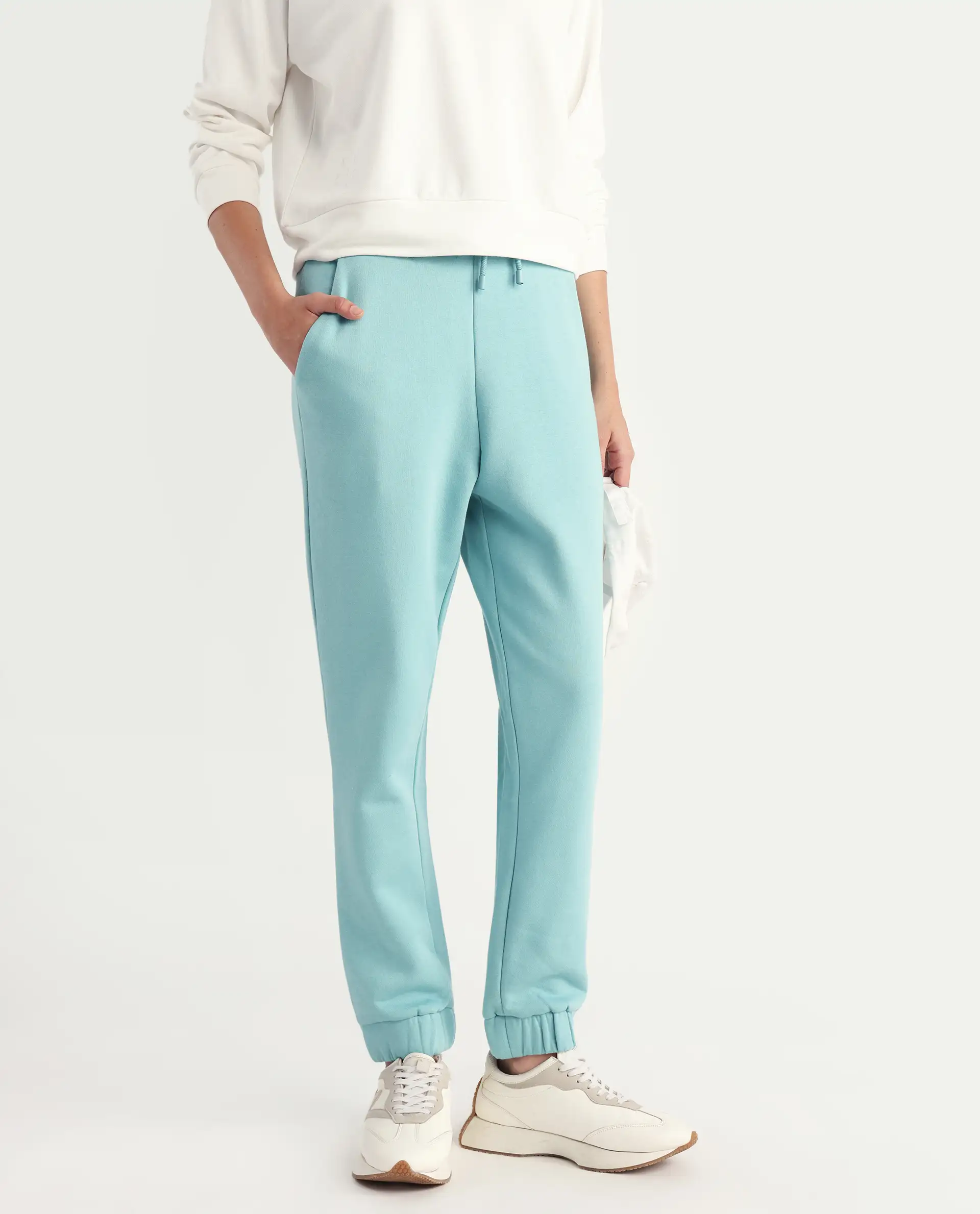 Rareism Women's Terac F Light Turq Polyester Blend Plain Ankle Length Regular Fit Track Pant - Image 3