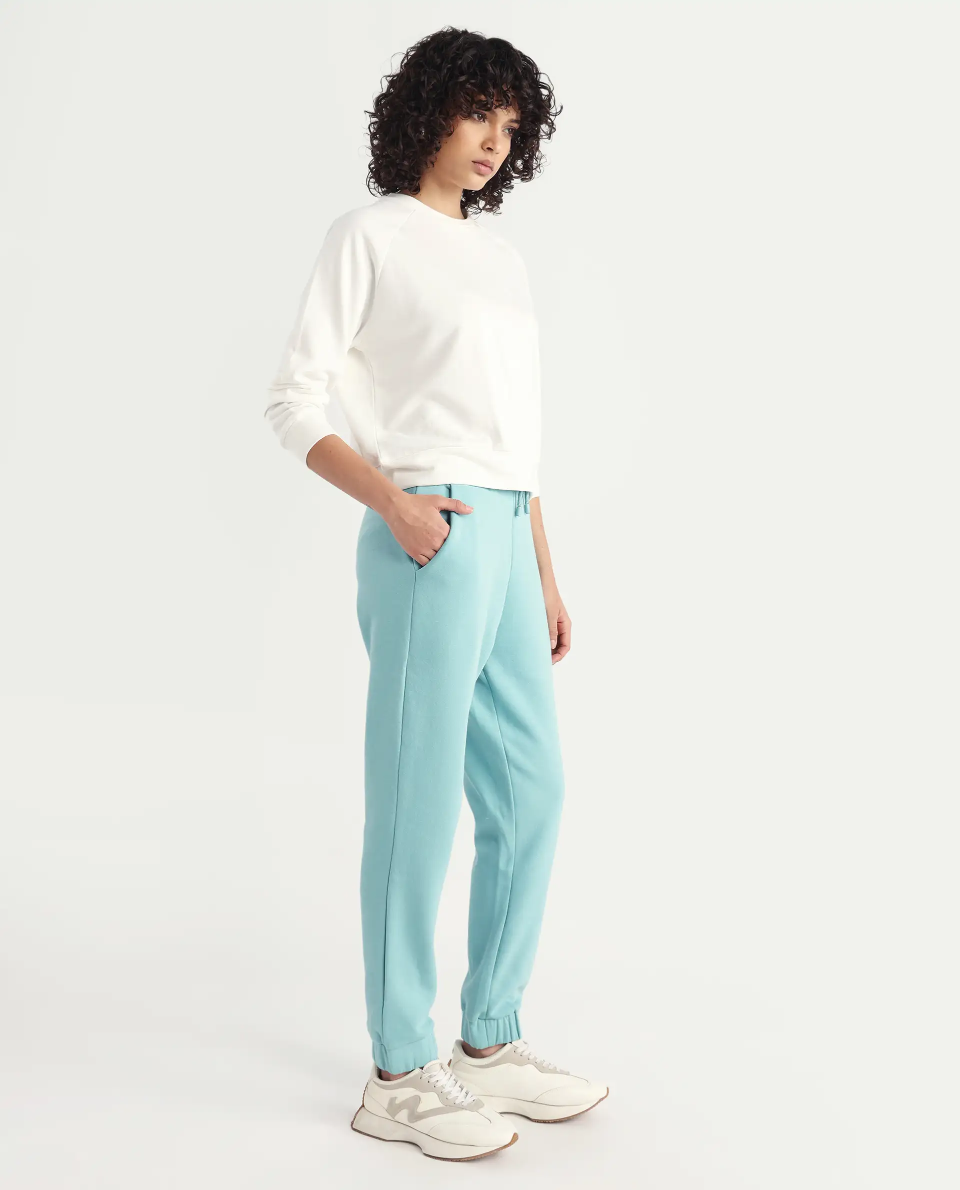 Rareism Women's Terac F Light Turq Polyester Blend Plain Ankle Length Regular Fit Track Pant - Image 5