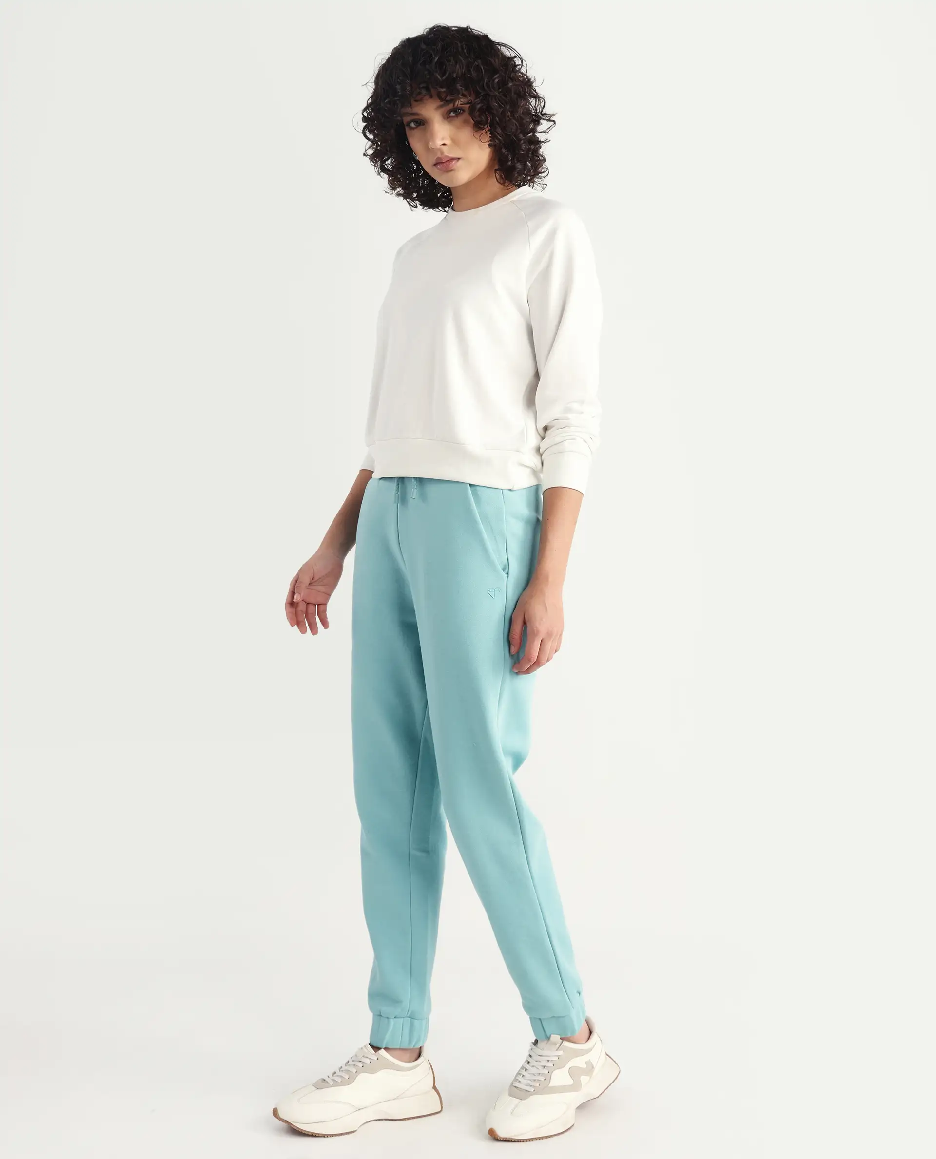 Rareism Women's Terac F Light Turq Polyester Blend Plain Ankle Length Regular Fit Track Pant - Image 6