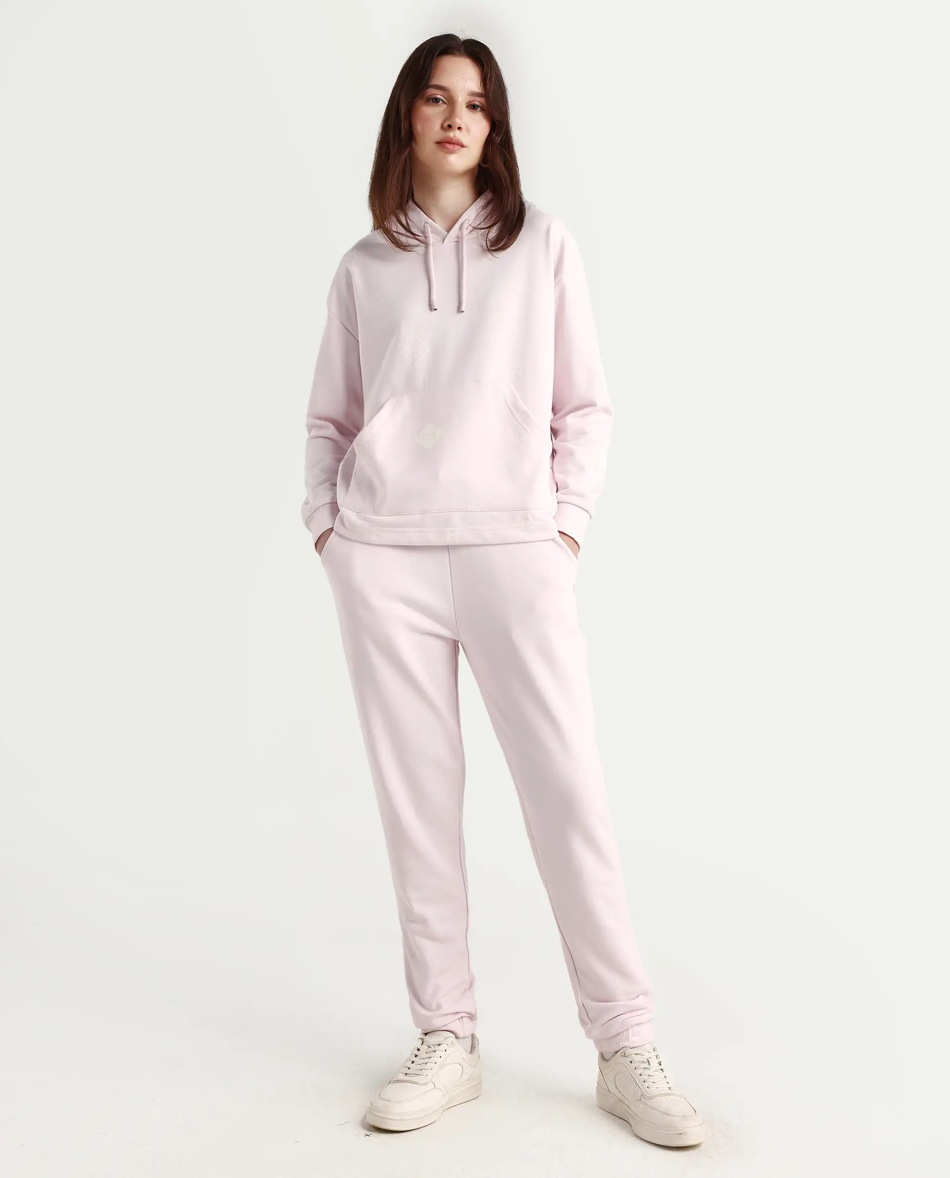 Rareism Women's Terac T Light Pink Polyester Blend Plain Ankle Length Regular Fit Track Pant
