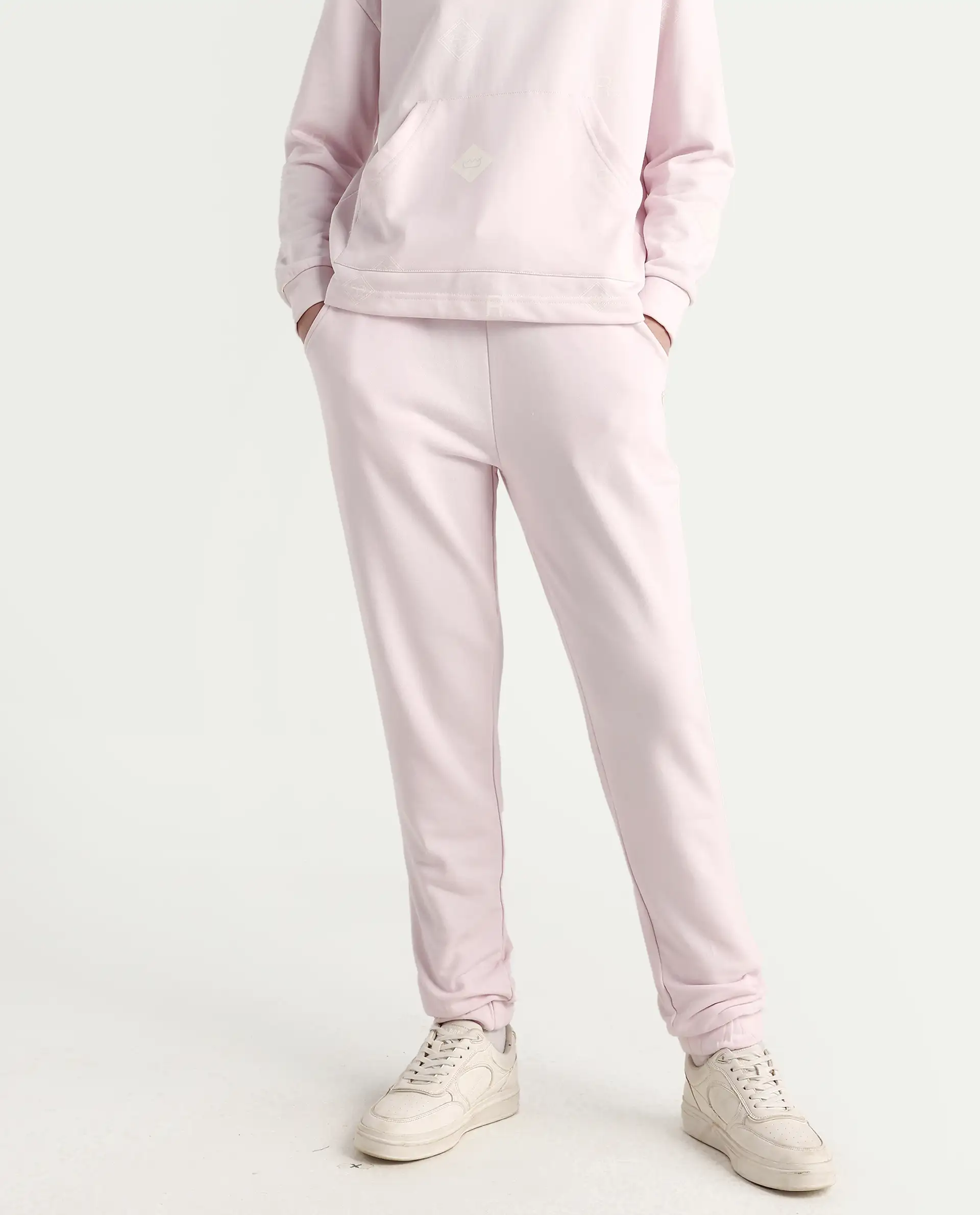 Rareism Women's Terac T Light Pink Polyester Blend Plain Ankle Length Regular Fit Track Pant - Image 3
