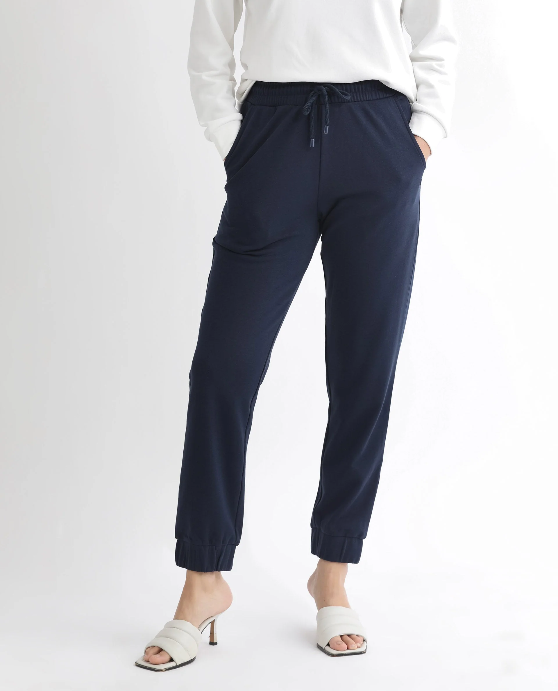 Rareism Women's Terac T Navy Polyester Blend Plain Ankle Length Regular Fit Track Pant
