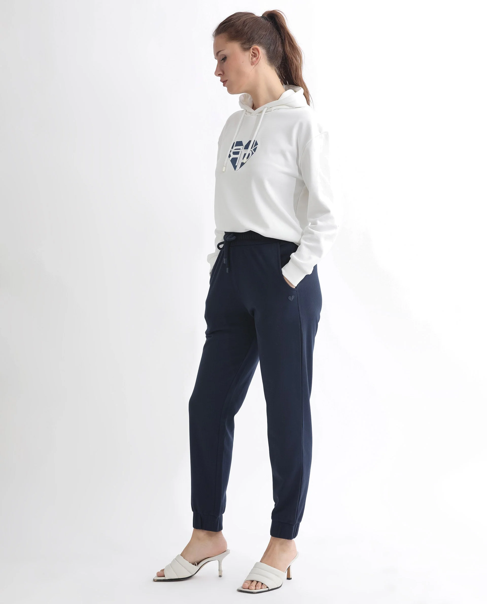 Rareism Women's Terac T Navy Polyester Blend Plain Ankle Length Regular Fit Track Pant - Image 3