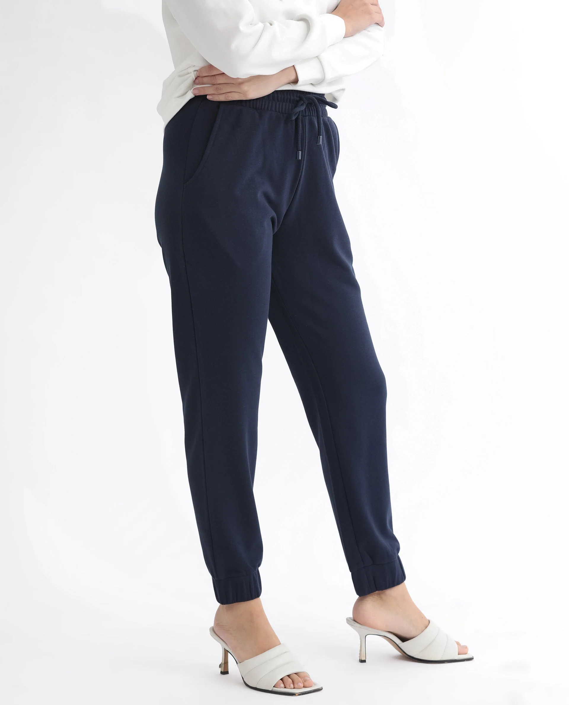Rareism Women's Terac T Navy Polyester Blend Plain Ankle Length Regular Fit Track Pant - Image 4