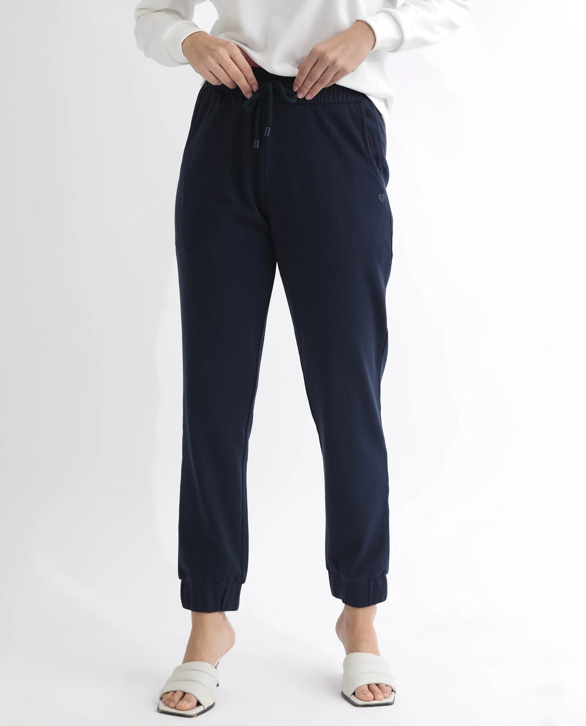 Rareism Women's Terac T Navy Polyester Blend Plain Ankle Length Regular Fit Track Pant - Image 5