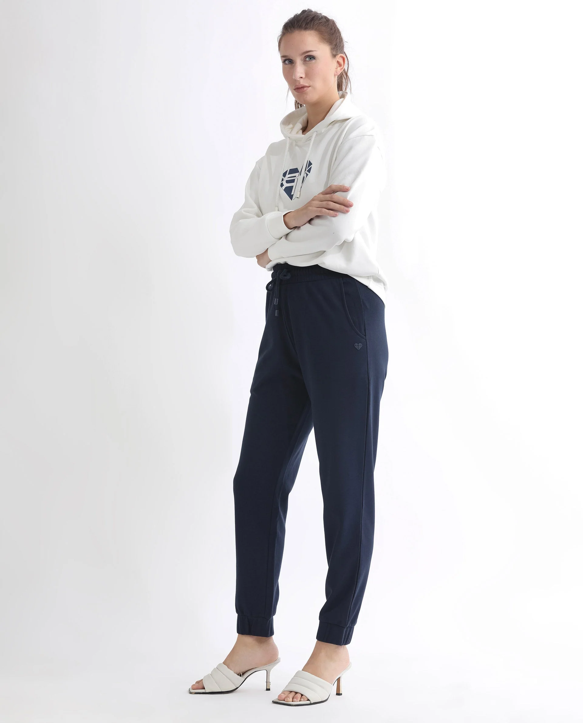 Rareism Women's Terac T Navy Polyester Blend Plain Ankle Length Regular Fit Track Pant - Image 9