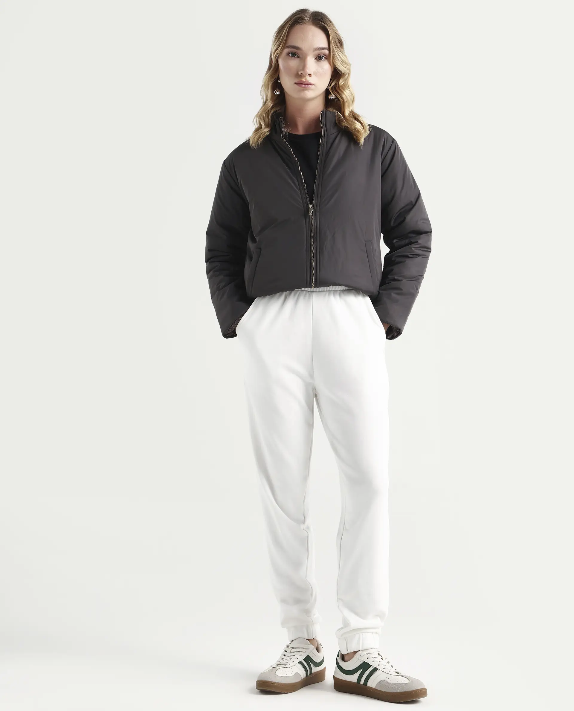 Rareism Women's Terac T Off White Polyester Blend Plain Ankle Length Regular Fit Track Pant