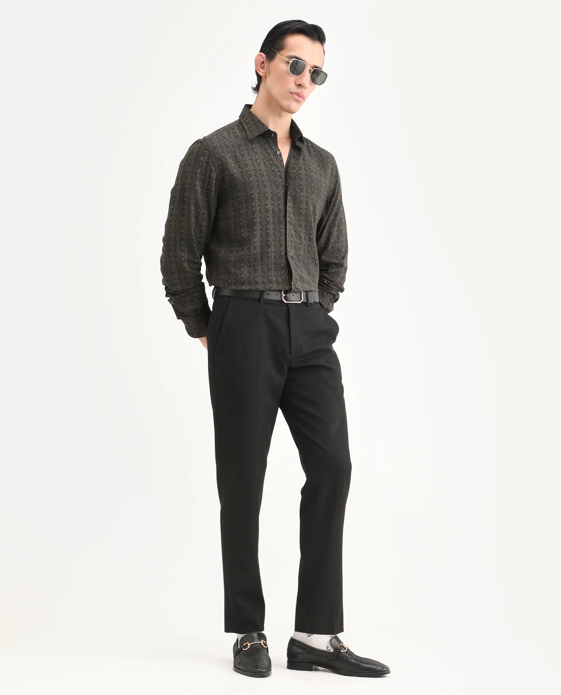 Rare Rabbit Men's Terk-L Black Viscose Fabric Full Sleeve Spread Collar Regular Fit Geometric Print Shirt - Image 2