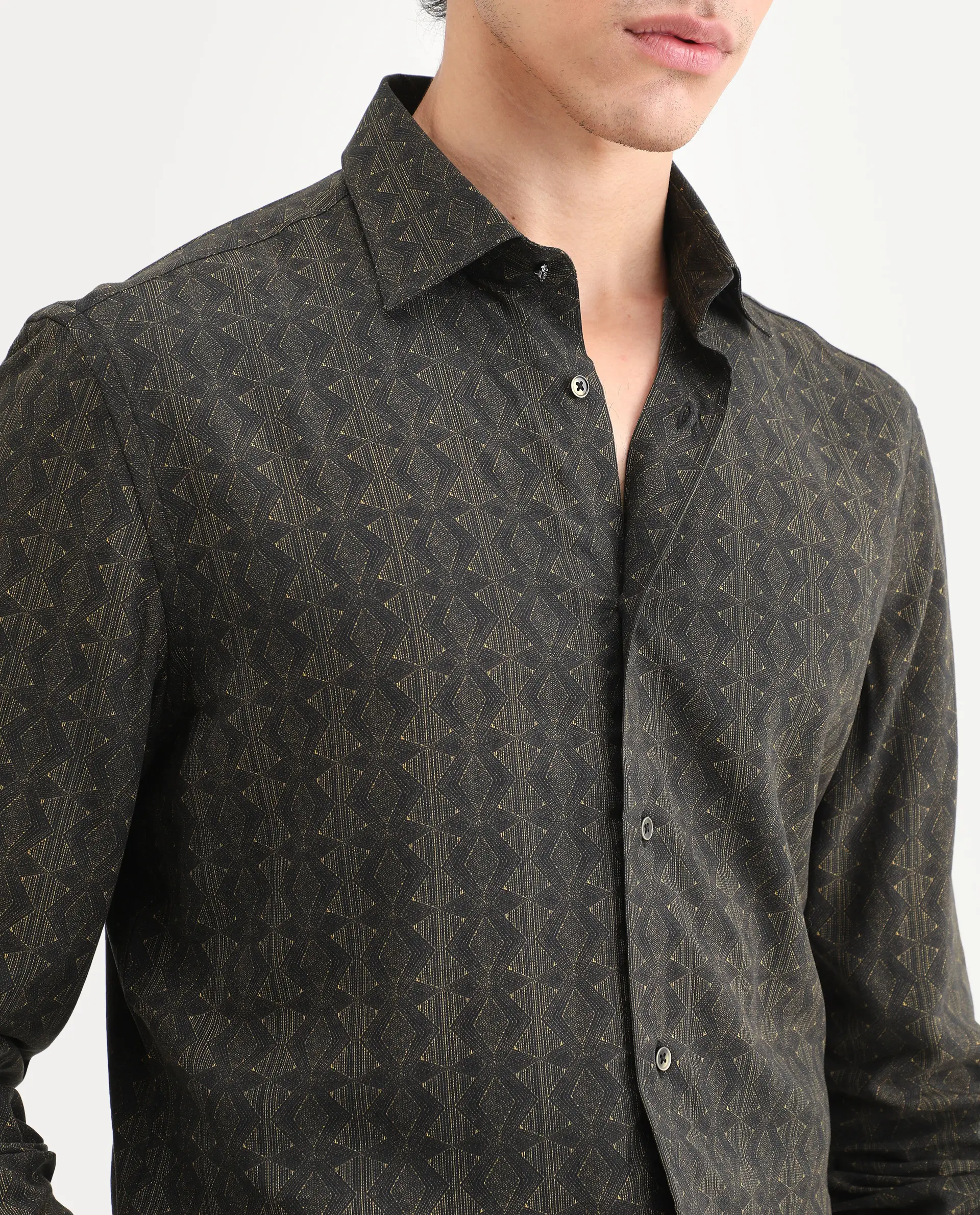Rare Rabbit Men's Terk-L Black Viscose Fabric Full Sleeve Spread Collar Regular Fit Geometric Print Shirt - Image 3