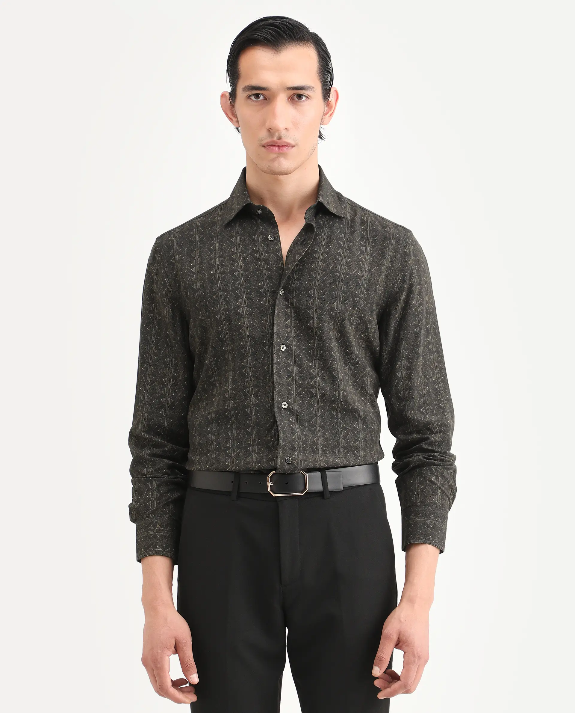 Rare Rabbit Men's Terk-L Black Viscose Fabric Full Sleeve Spread Collar Regular Fit Geometric Print Shirt - Image 4