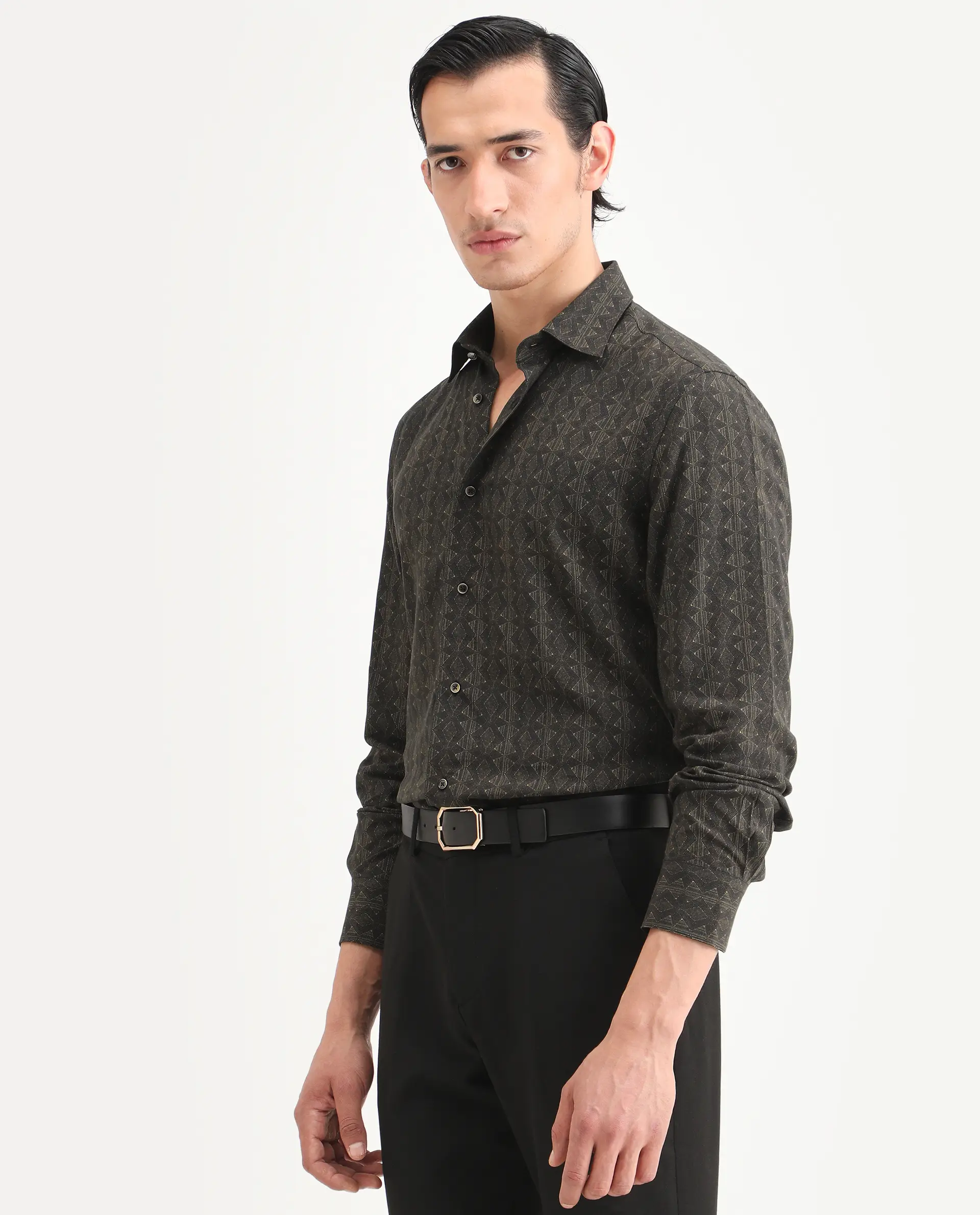 Rare Rabbit Men's Terk-L Black Viscose Fabric Full Sleeve Spread Collar Regular Fit Geometric Print Shirt - Image 5
