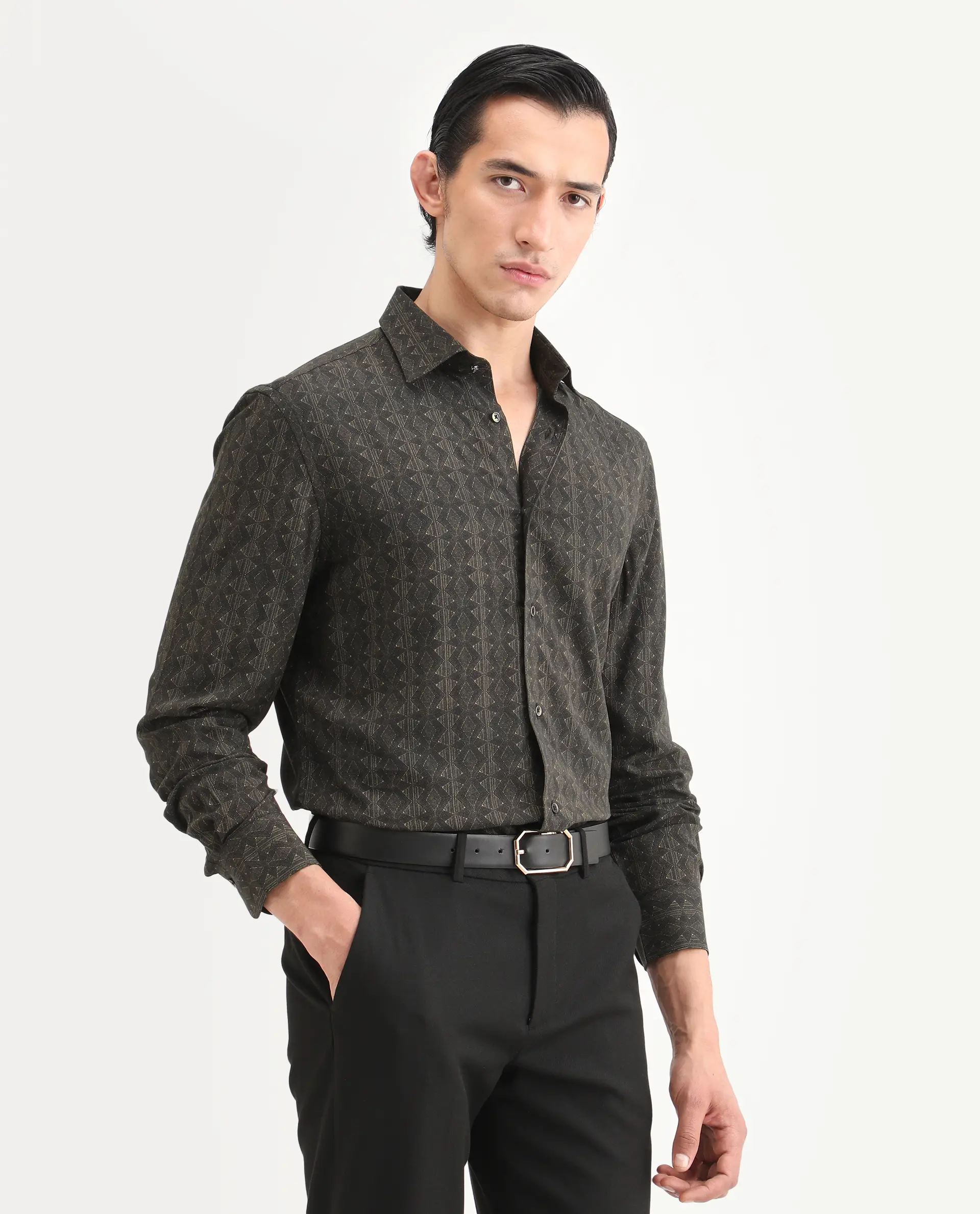 Rare Rabbit Men's Terk-L Black Viscose Fabric Full Sleeve Spread Collar Regular Fit Geometric Print Shirt - Image 6
