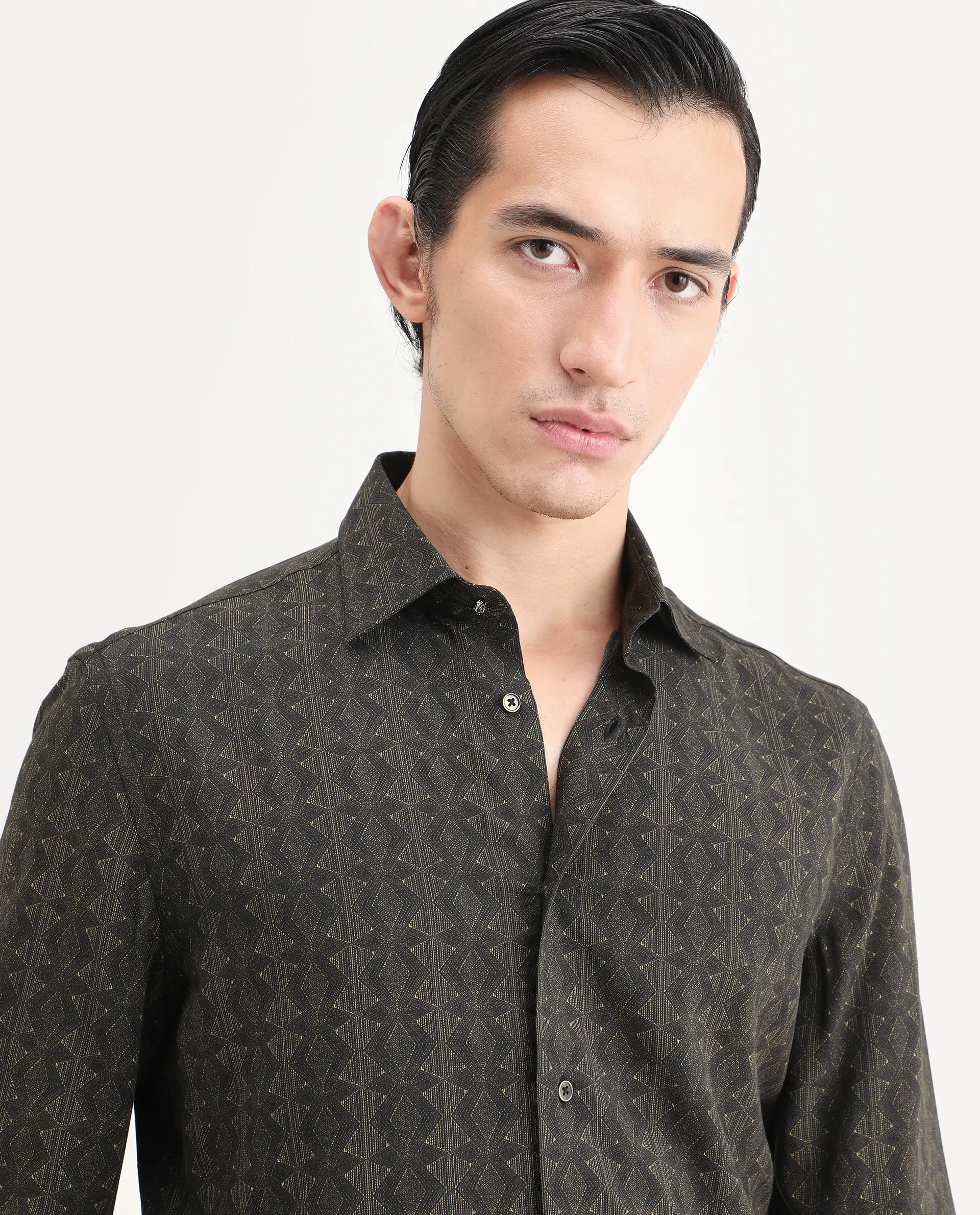Rare Rabbit Men's Terk-L Black Viscose Fabric Full Sleeve Spread Collar Regular Fit Geometric Print Shirt - Image 7
