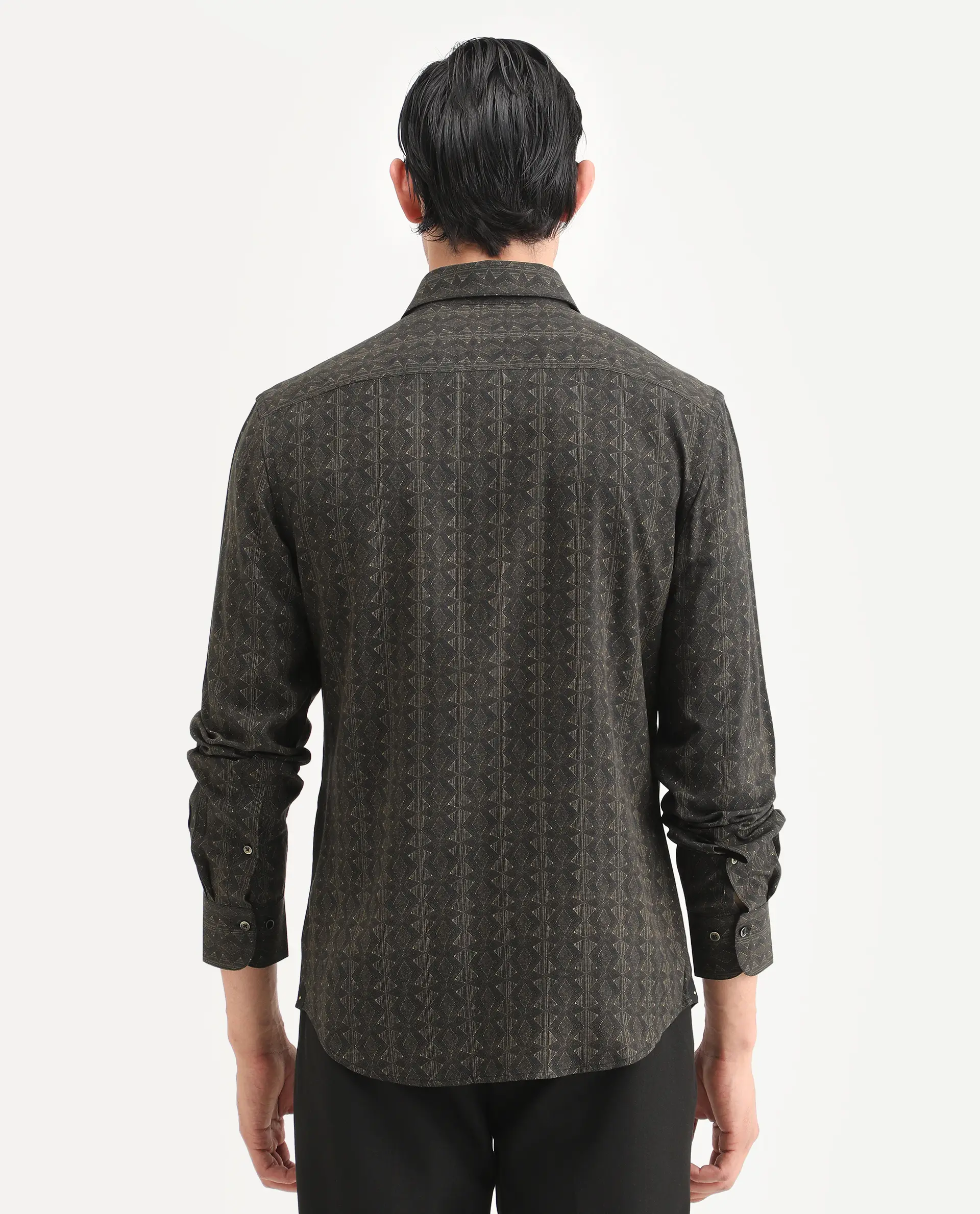 Rare Rabbit Men's Terk-L Black Viscose Fabric Full Sleeve Spread Collar Regular Fit Geometric Print Shirt - Image 8