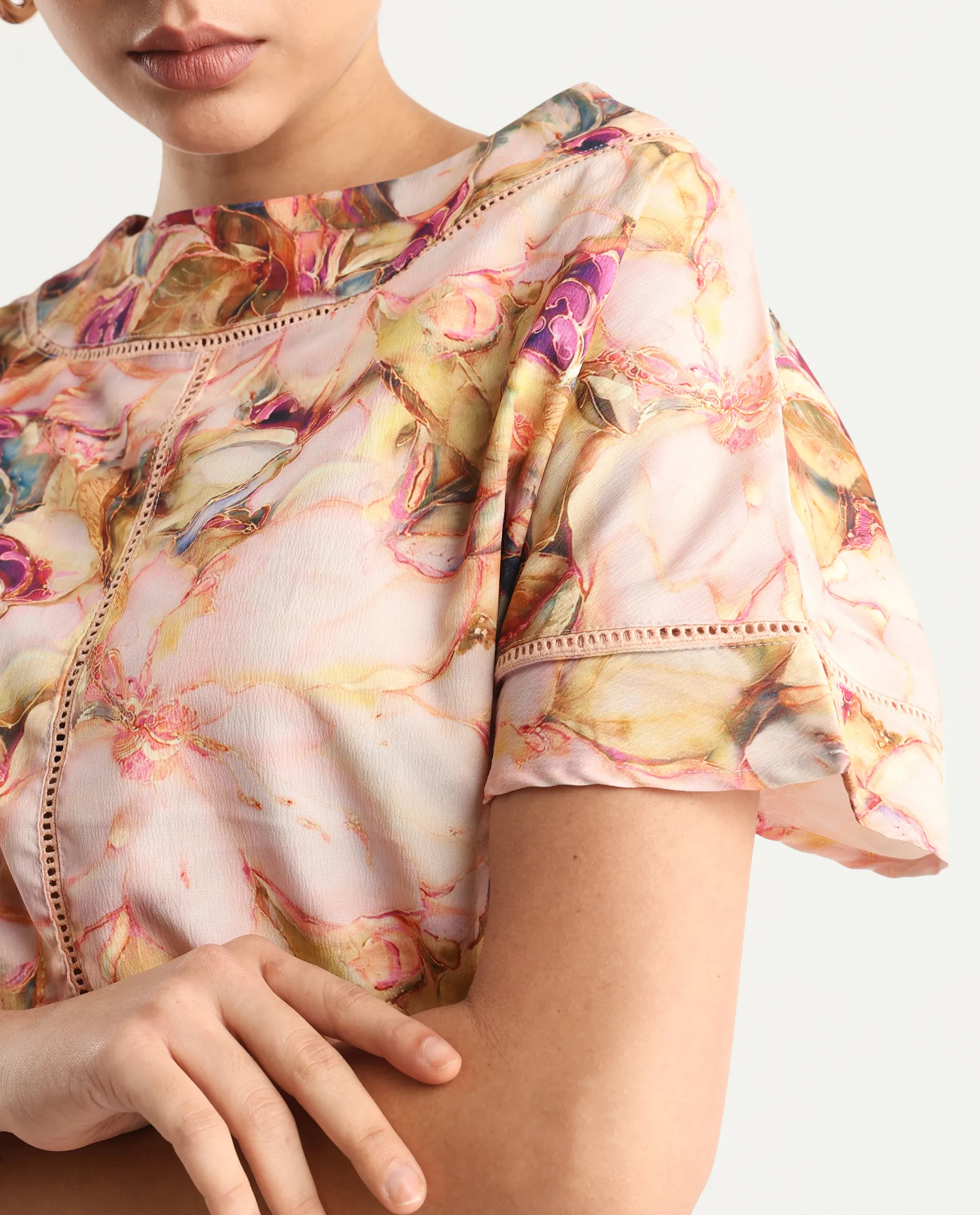 Rareism Women's Terni Multi Polyester Blend Boat Neck Floral Print Extended Sleeves Regular Fit Top - Image 3