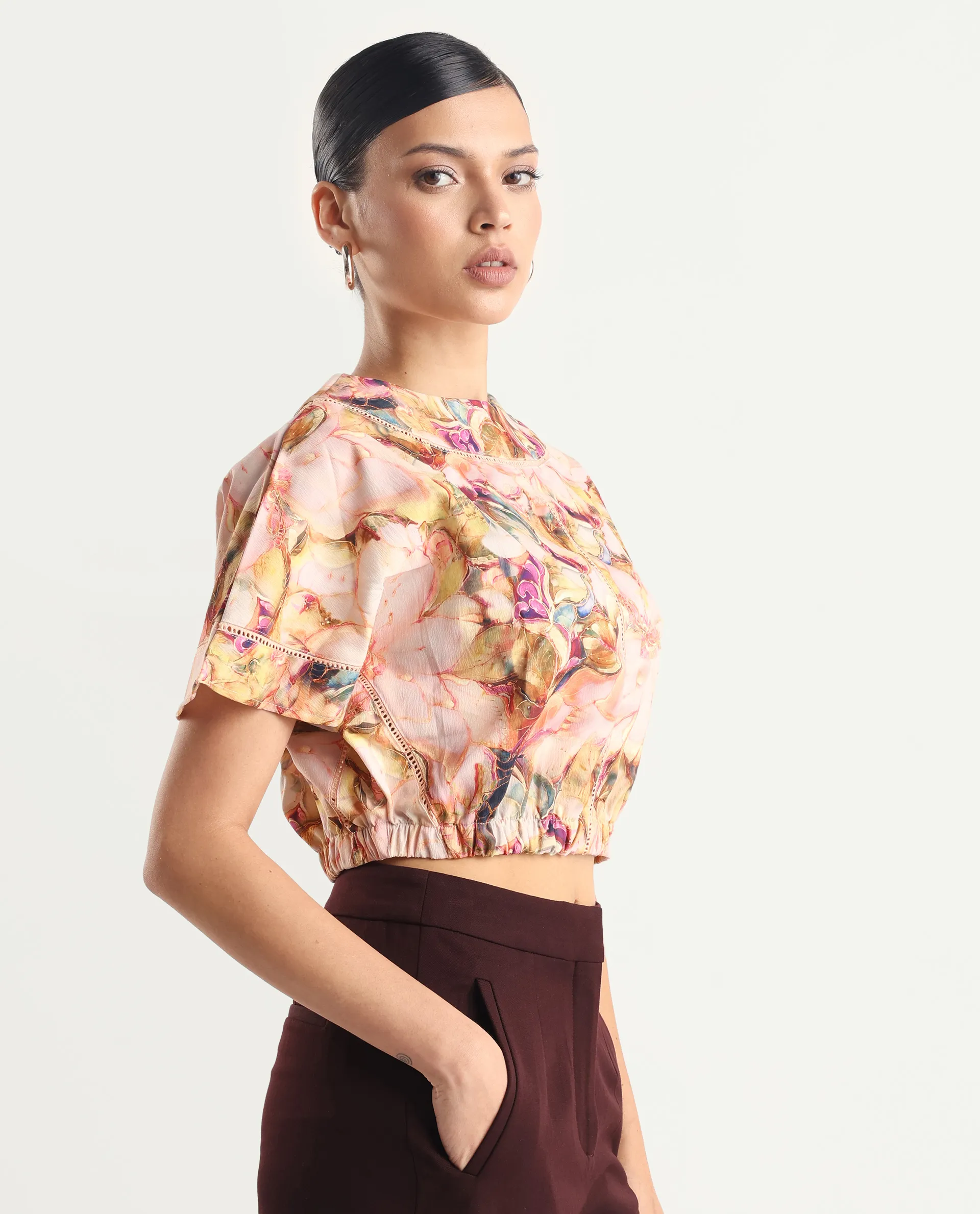 Rareism Women's Terni Multi Polyester Blend Boat Neck Floral Print Extended Sleeves Regular Fit Top - Image 6