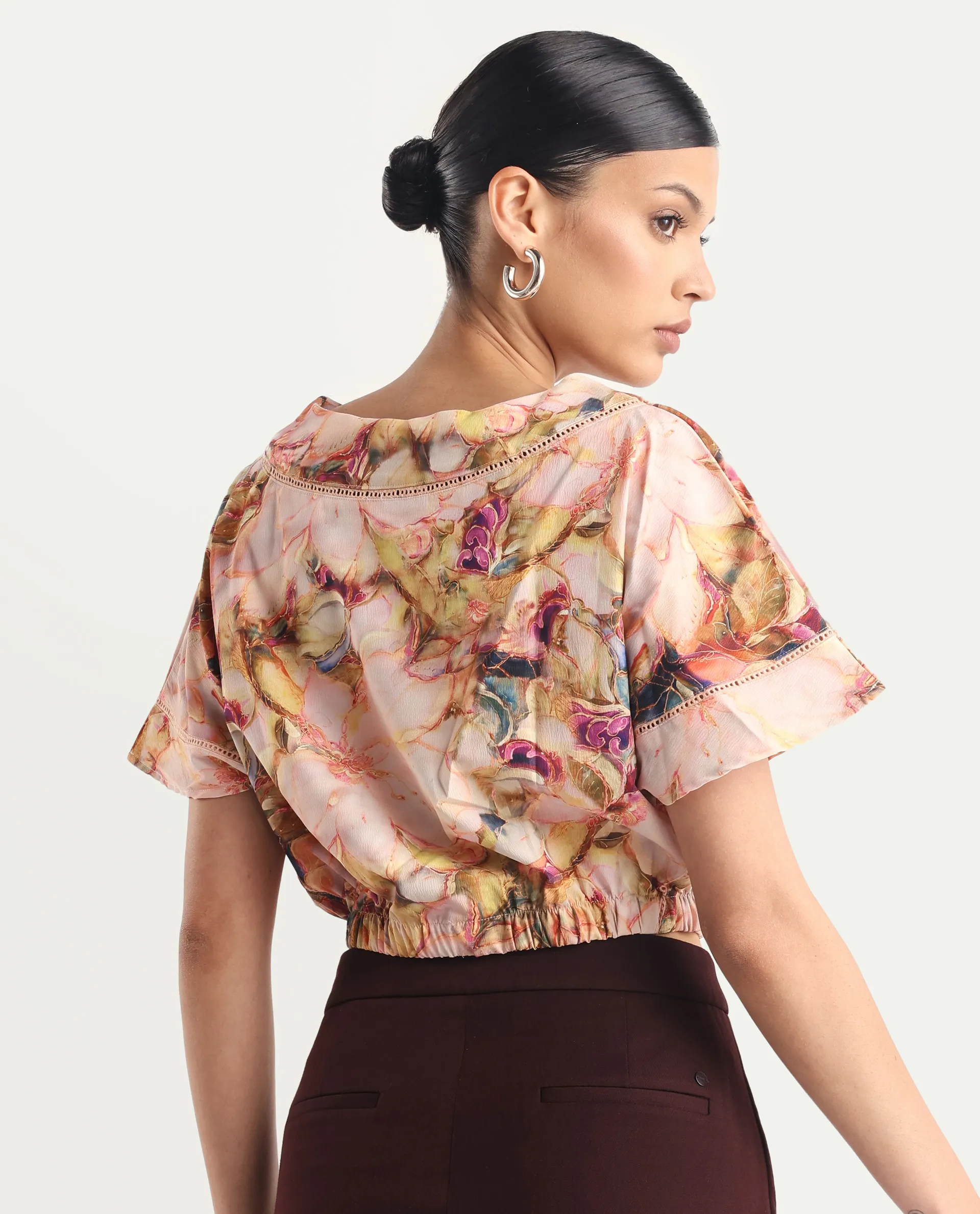 Rareism Women's Terni Multi Polyester Blend Boat Neck Floral Print Extended Sleeves Regular Fit Top - Image 7
