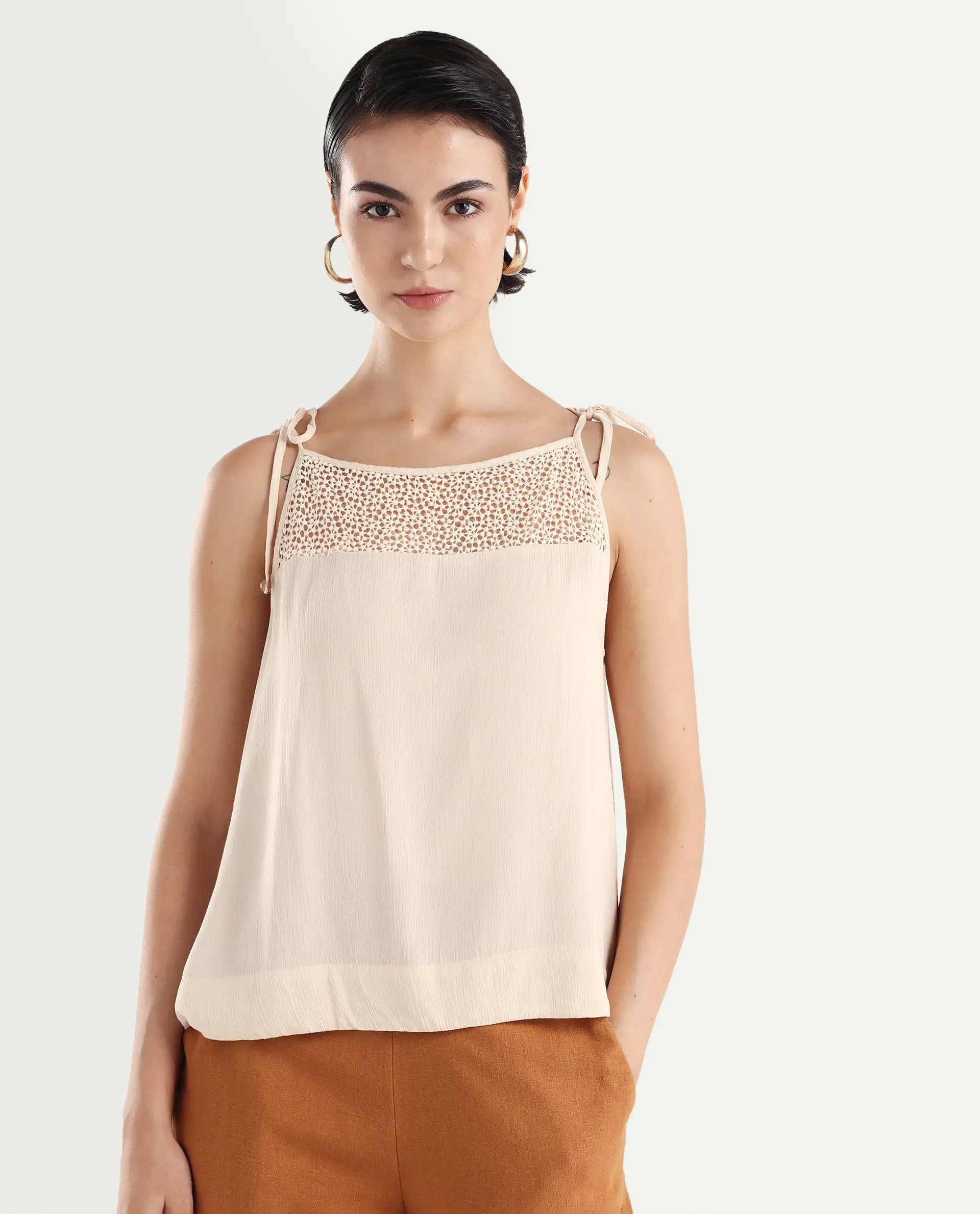 Rareism Women's Terni Off White Rayon Shoulder Strap Floral Print Extended Sleeves Regular Fit Top - Image 3