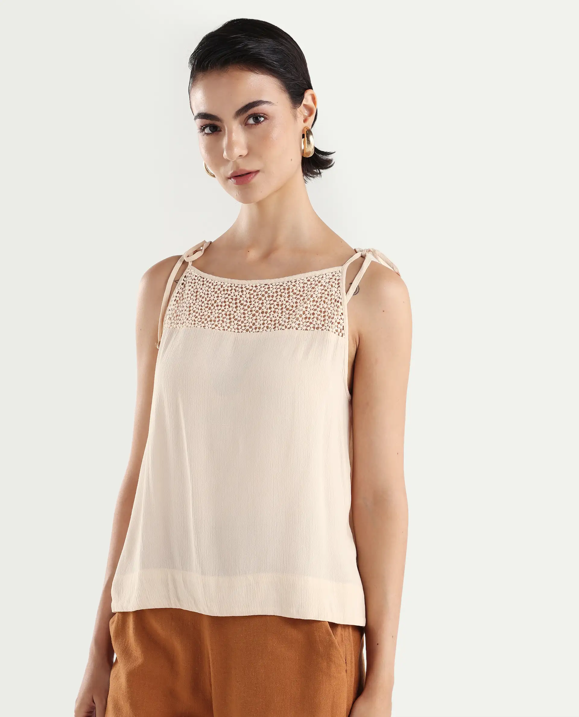 Rareism Women's Terni Off White Rayon Shoulder Strap Floral Print Extended Sleeves Regular Fit Top - Image 5