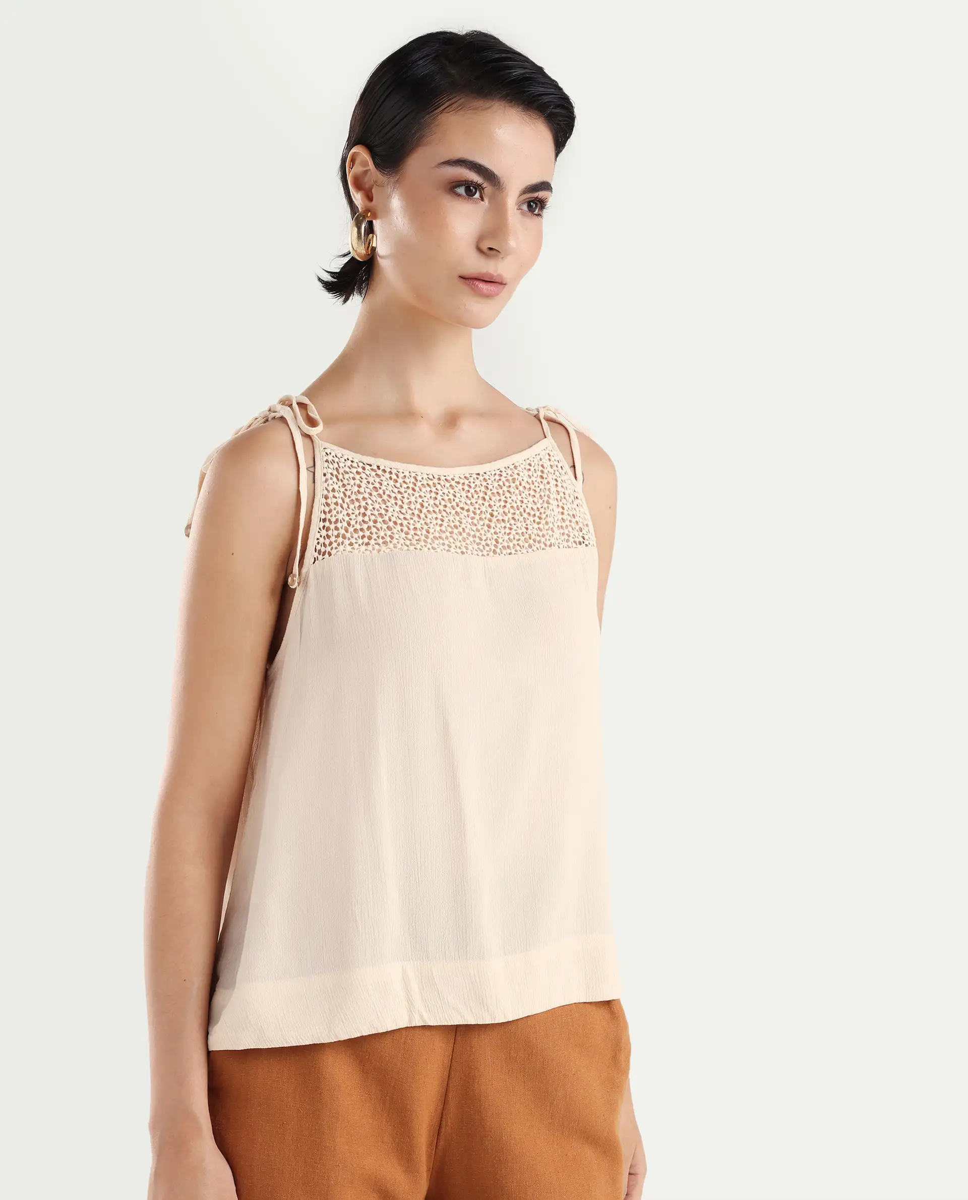 Rareism Women's Terni Off White Rayon Shoulder Strap Floral Print Extended Sleeves Regular Fit Top - Image 6