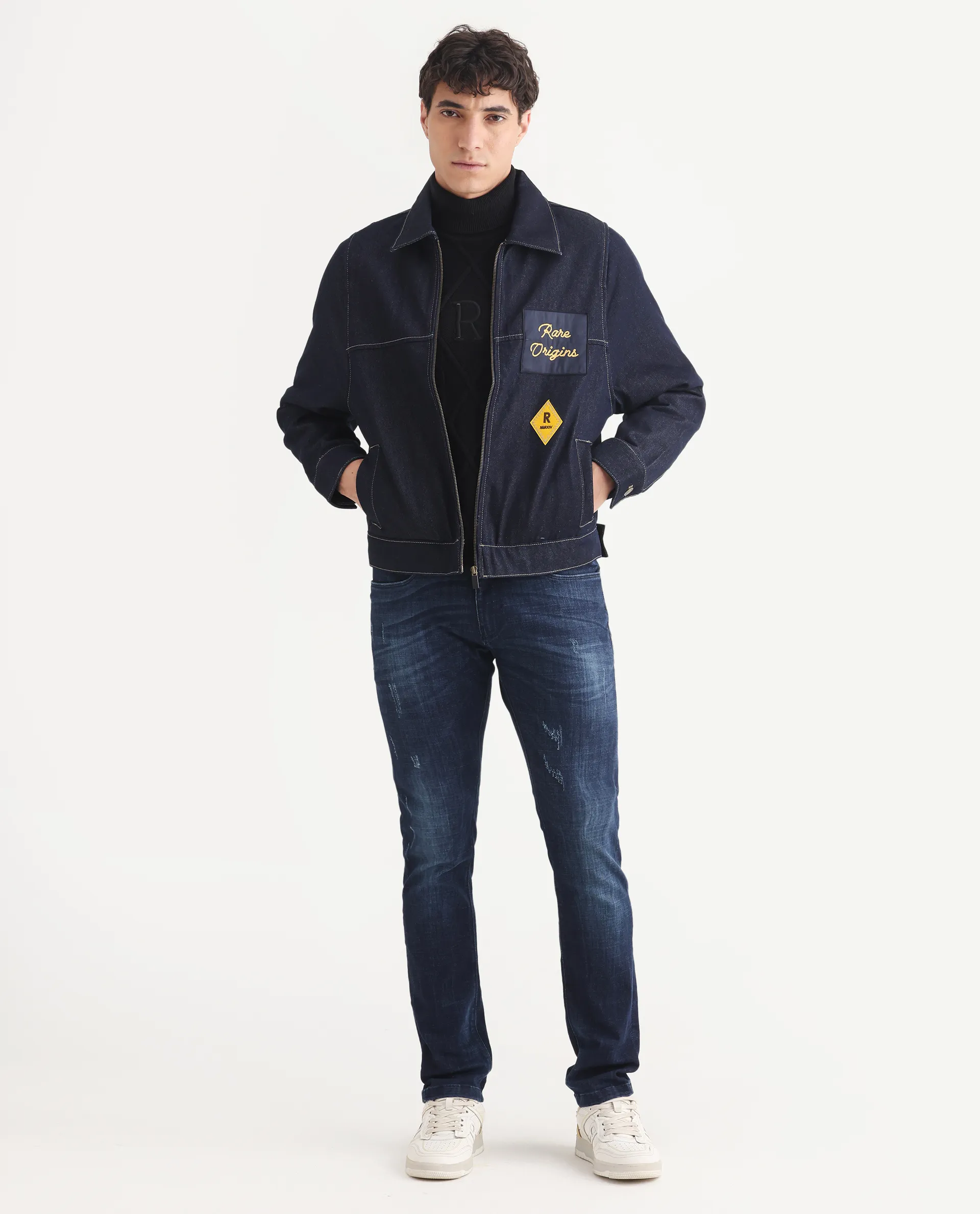Rare Rabbit Men's Teron Blue Cotton Label Print Relaxed Fit Full Sleeve Spread Collar Jacket - Image 2