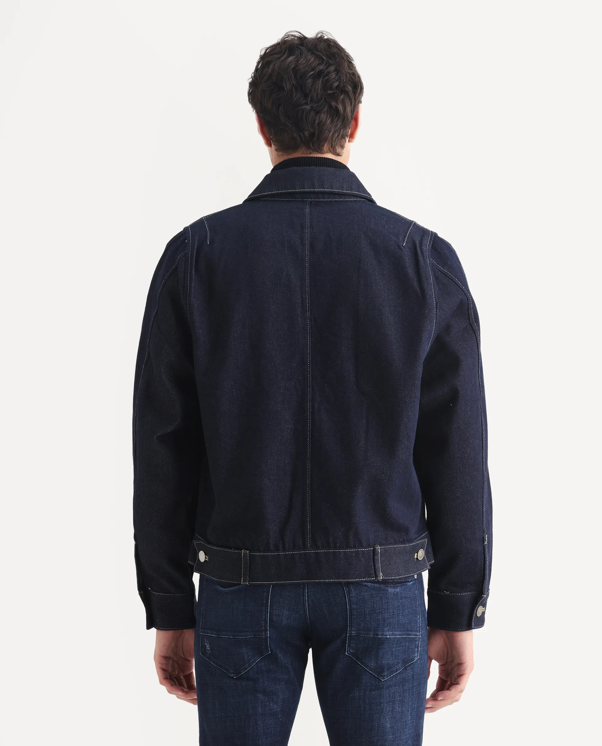 Rare Rabbit Men's Teron Blue Cotton Label Print Relaxed Fit Full Sleeve Spread Collar Jacket - Image 6