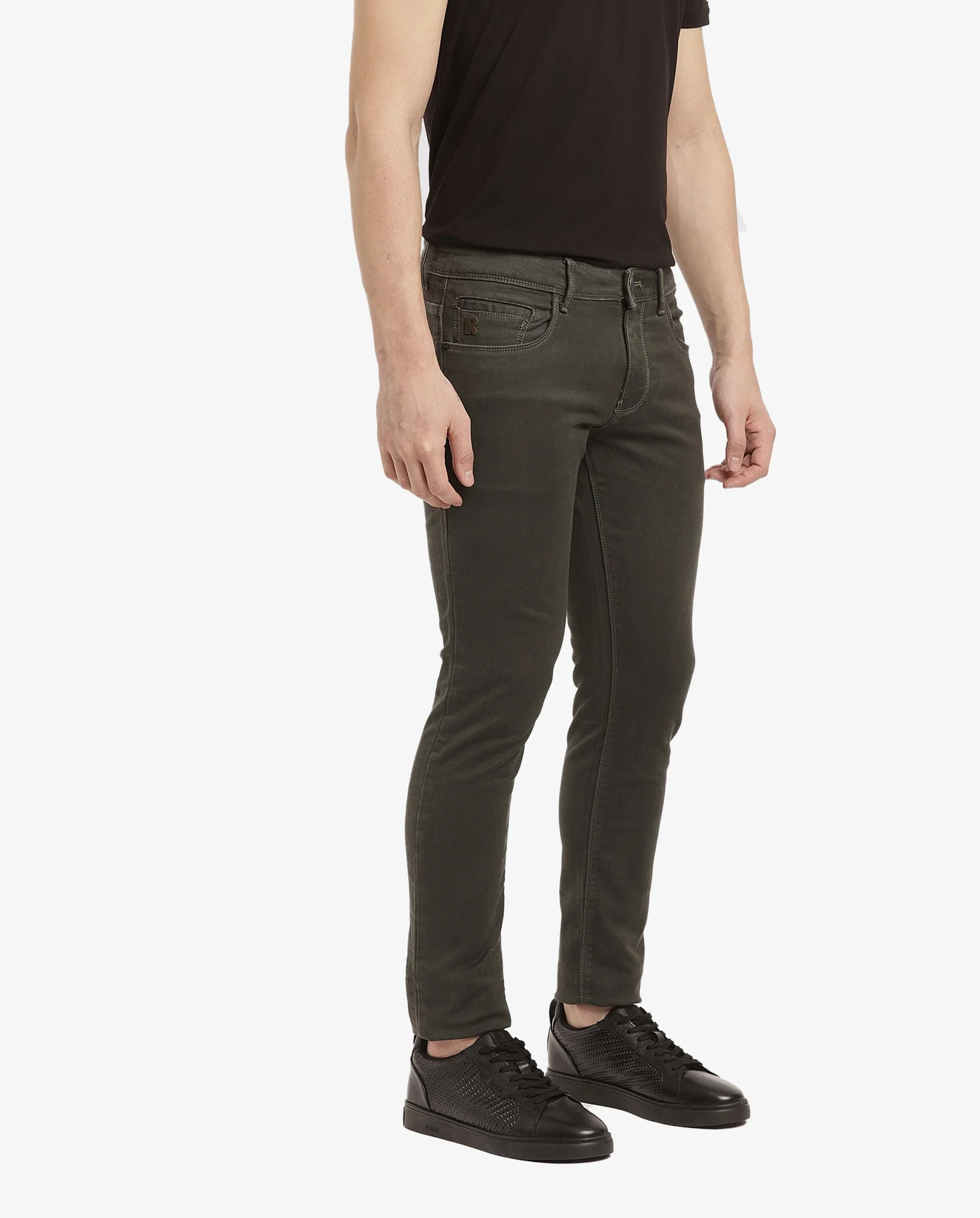 Rare Rabbit Men's Terra Olive Cotton Plain Hawk Slim Fit Jeans - Image 3