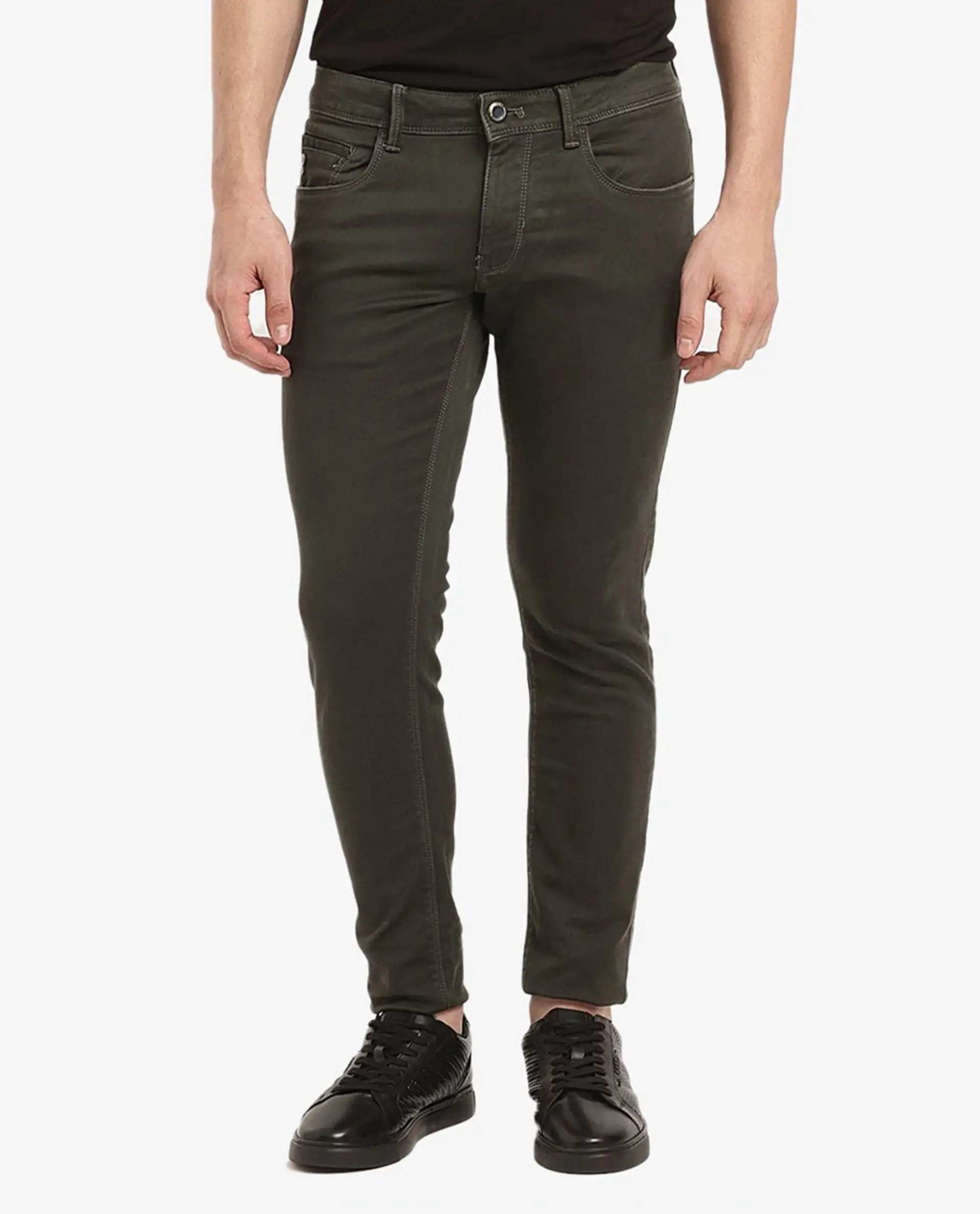 Rare Rabbit Men's Terra Olive Cotton Plain Hawk Slim Fit Jeans - Image 7