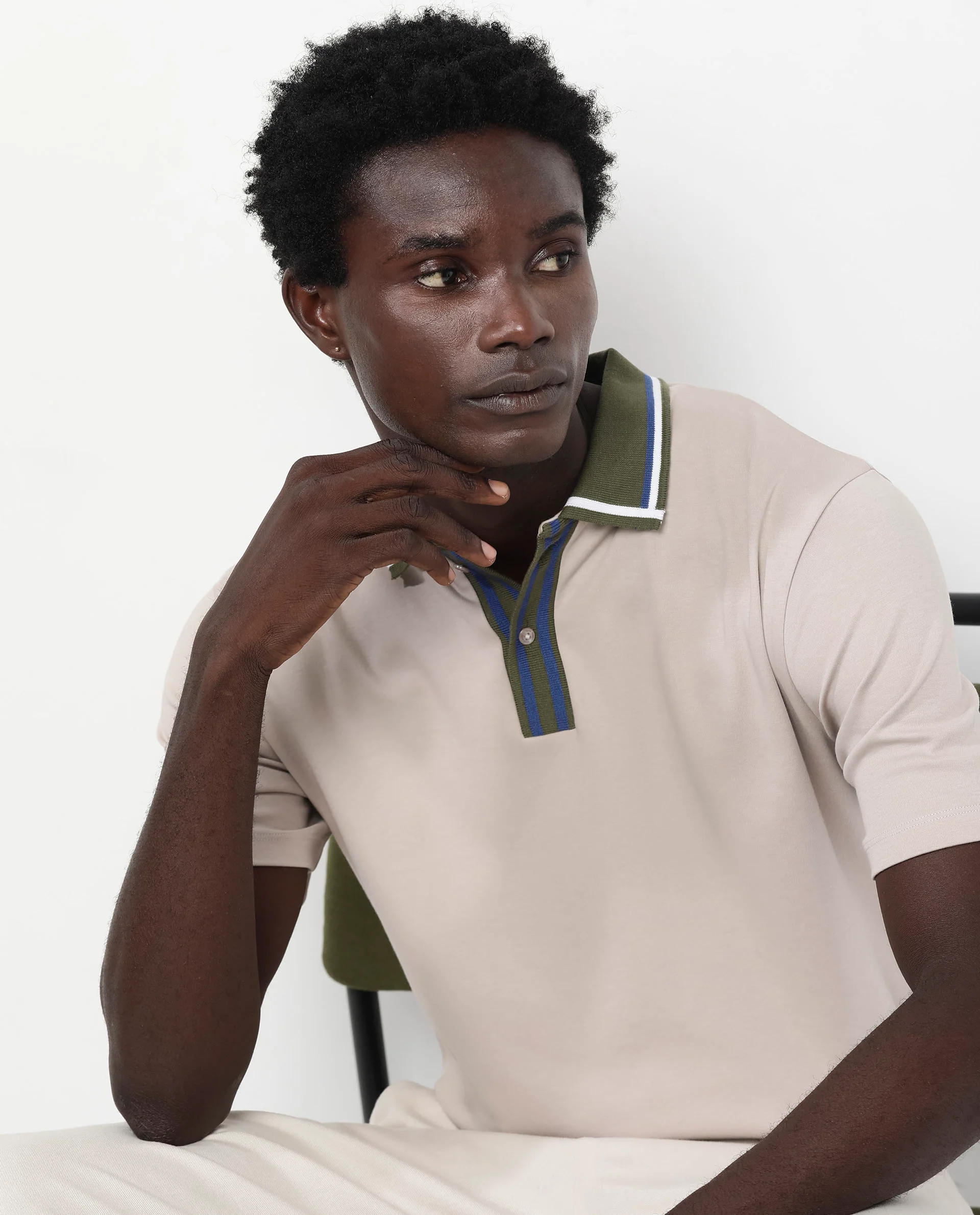 Rare Rabbit Men's Territ Beige Cotton Plain Regular Fit Half Sleeve Polo
