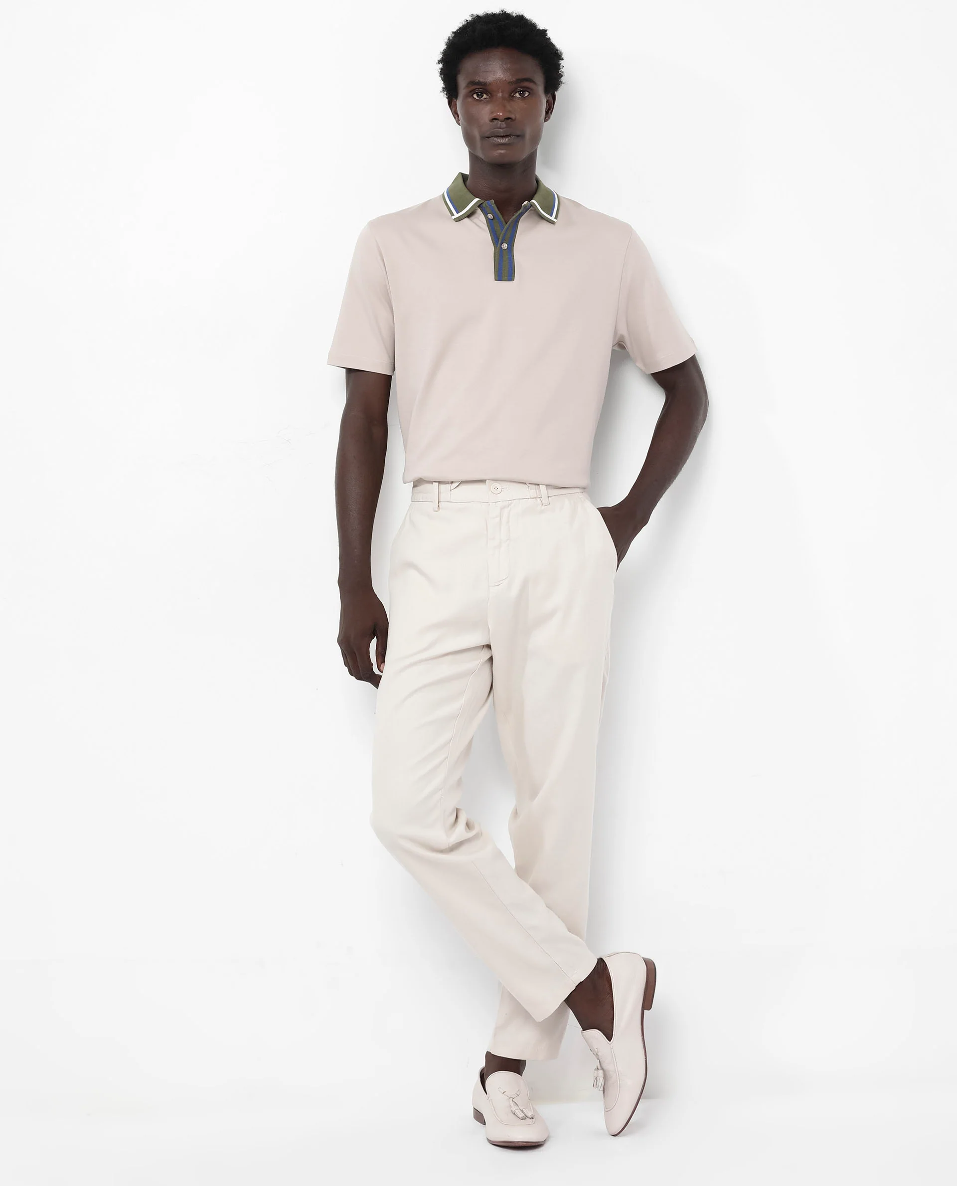 Rare Rabbit Men's Territ Beige Cotton Plain Regular Fit Half Sleeve Polo - Image 2