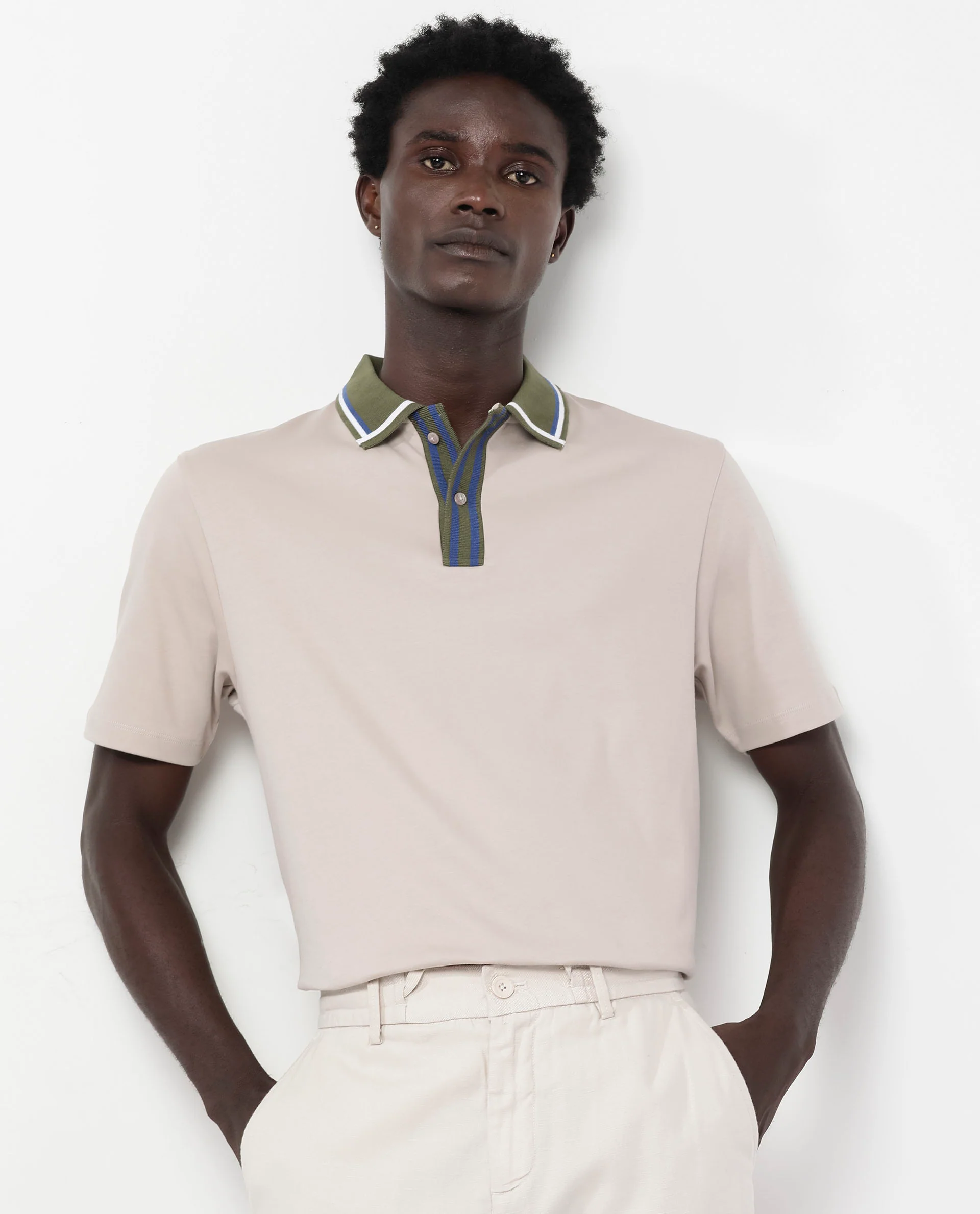 Rare Rabbit Men's Territ Beige Cotton Plain Regular Fit Half Sleeve Polo - Image 4