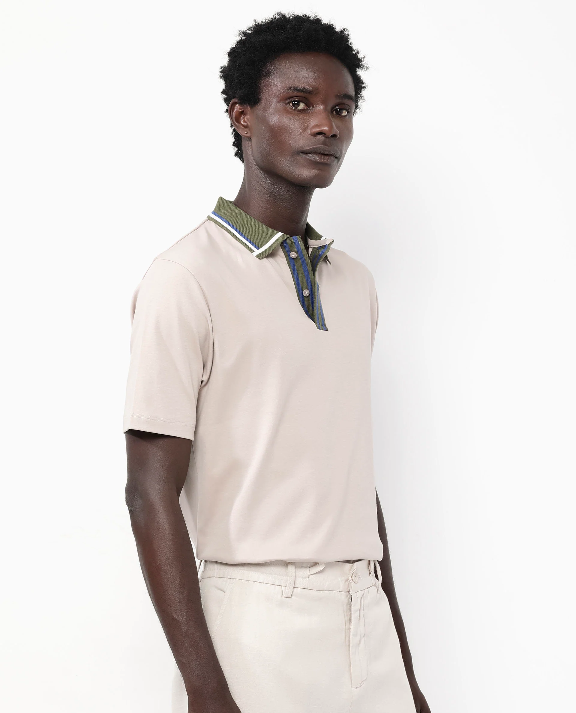 Rare Rabbit Men's Territ Beige Cotton Plain Regular Fit Half Sleeve Polo - Image 6