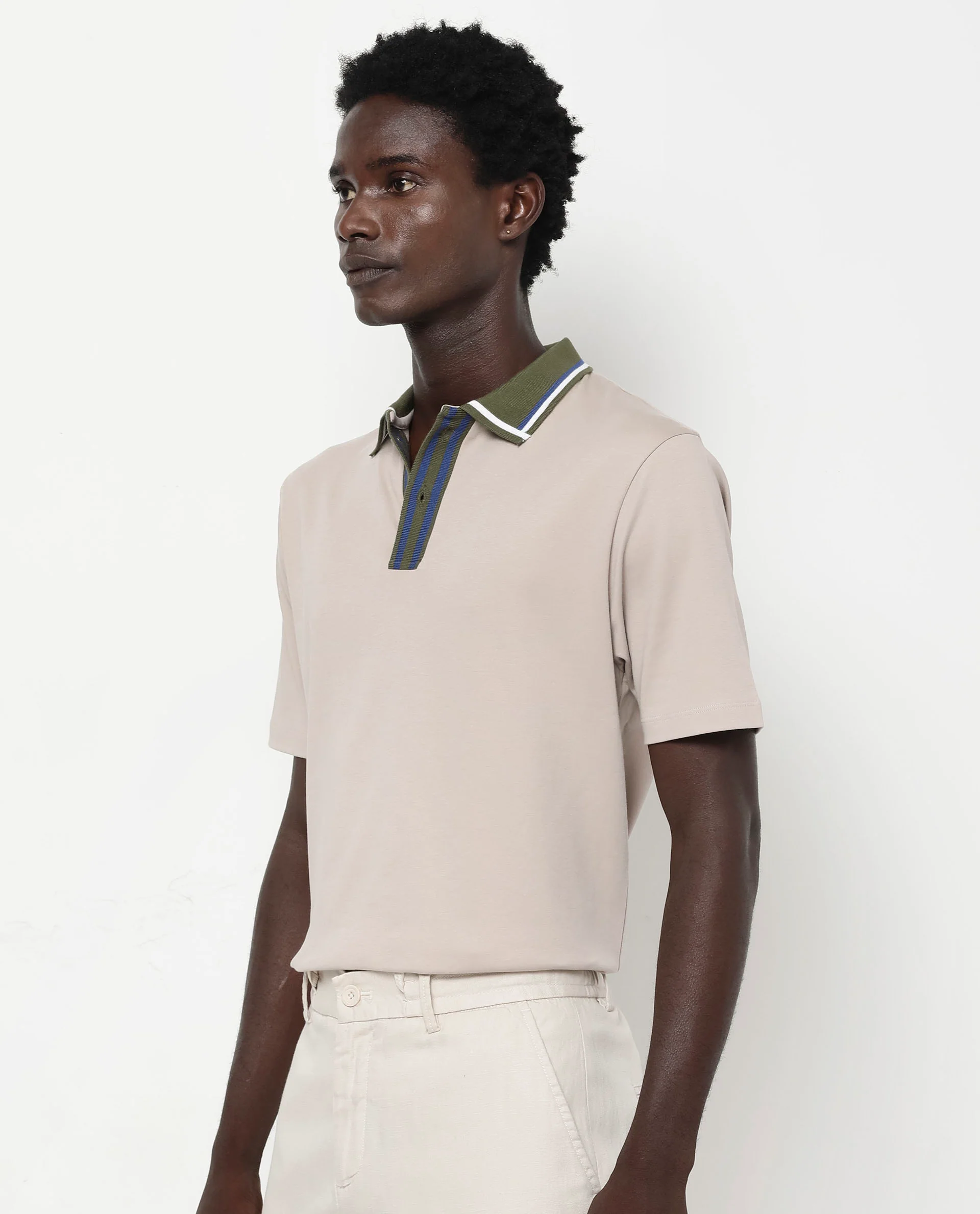 Rare Rabbit Men's Territ Beige Cotton Plain Regular Fit Half Sleeve Polo - Image 9