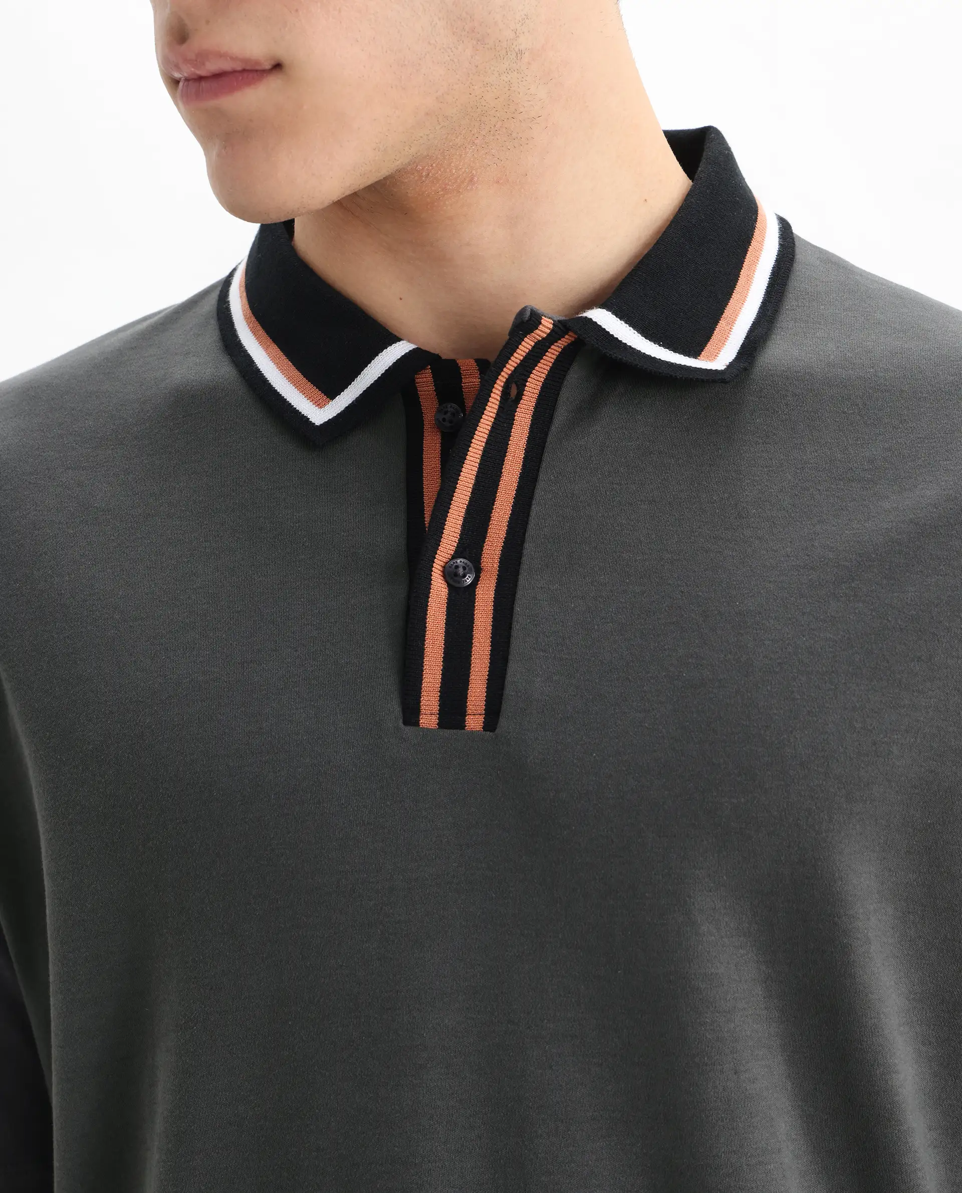 Rare Rabbit Men's Territ Dark Grey Cotton Plain Regular Fit Half Sleeve Polo - Image 3