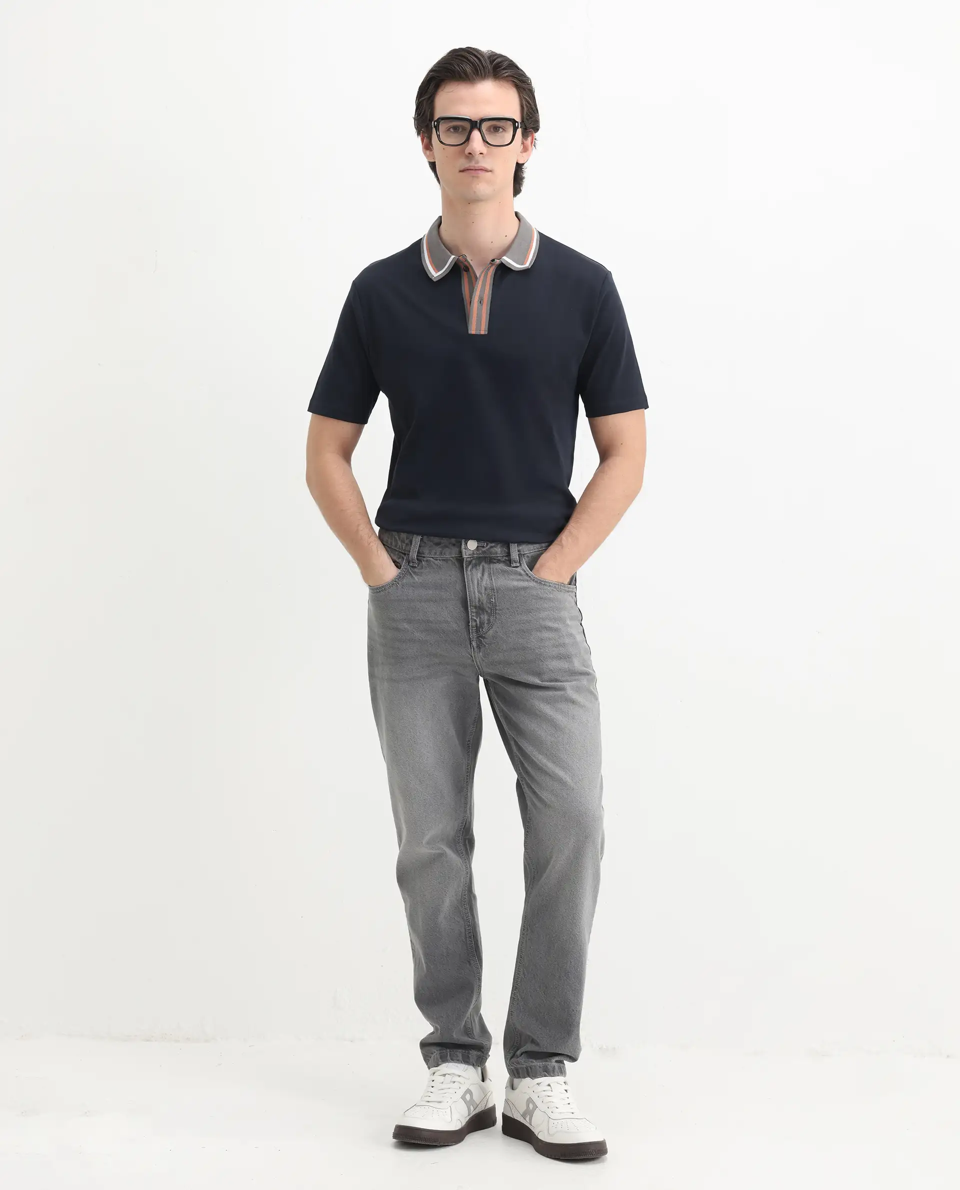 Rare Rabbit Men's Territ Dark Navy Cotton Plain Regular Fit Half Sleeve Polo - Image 2