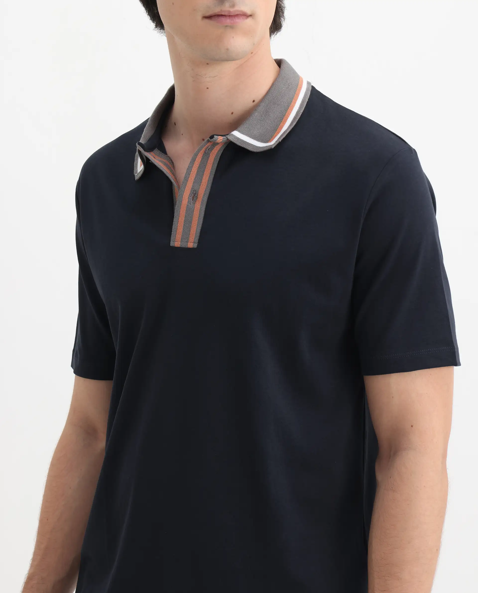 Rare Rabbit Men's Territ Dark Navy Cotton Plain Regular Fit Half Sleeve Polo - Image 3