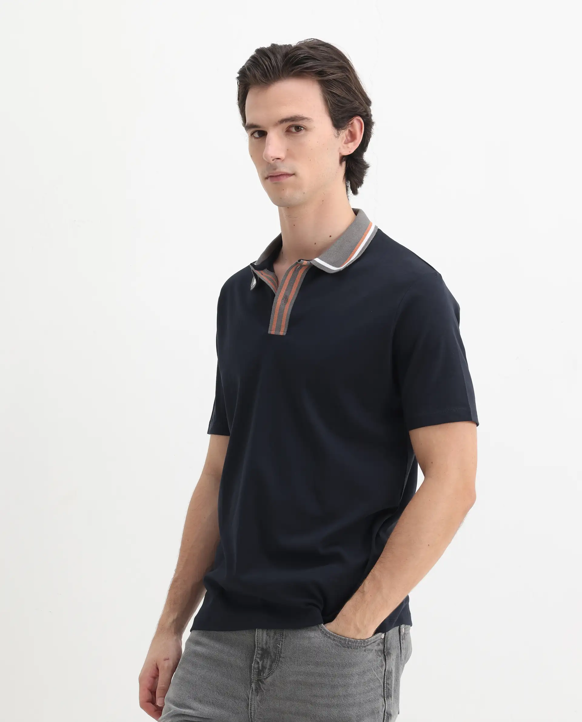 Rare Rabbit Men's Territ Dark Navy Cotton Plain Regular Fit Half Sleeve Polo - Image 5