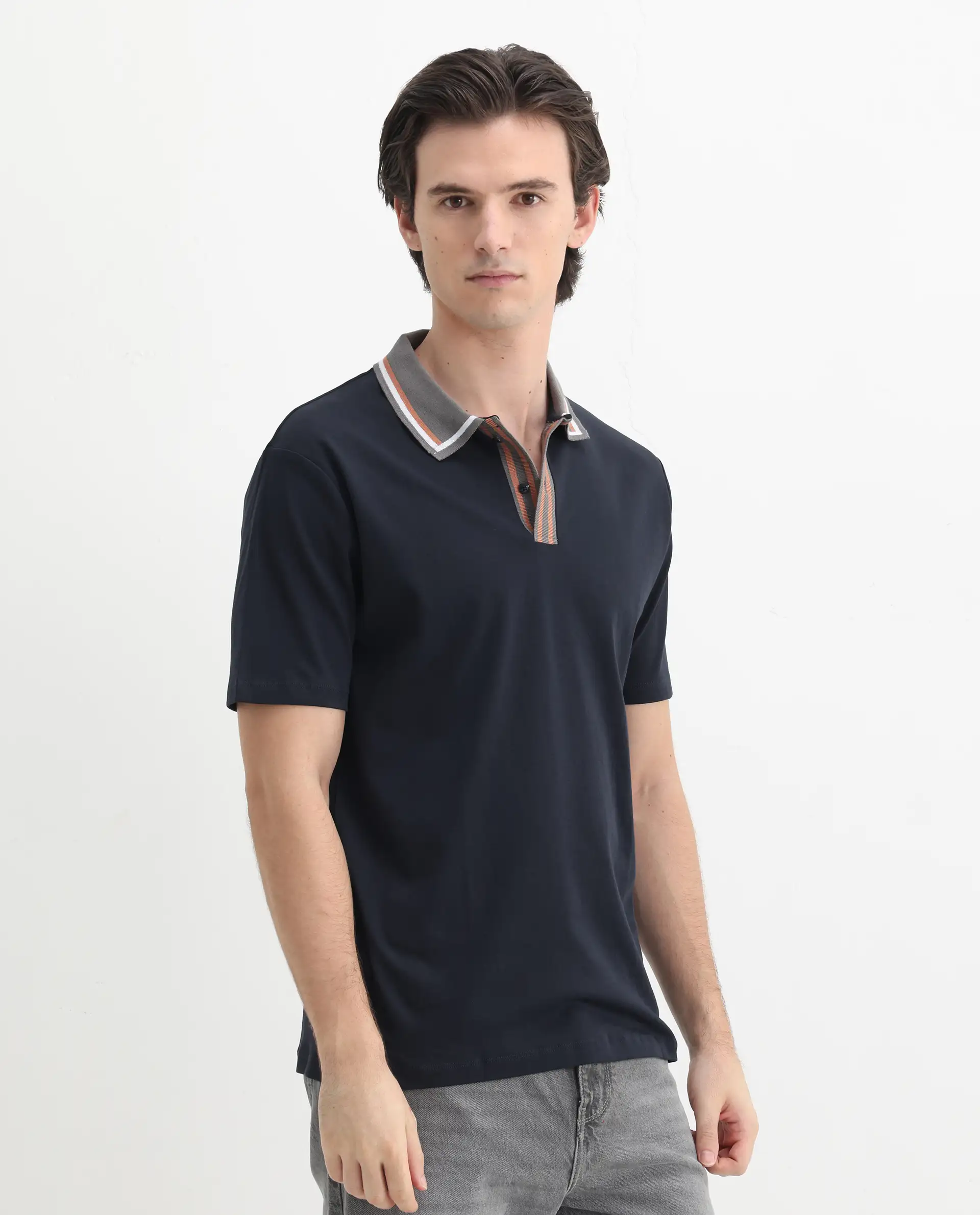 Rare Rabbit Men's Territ Dark Navy Cotton Plain Regular Fit Half Sleeve Polo - Image 6
