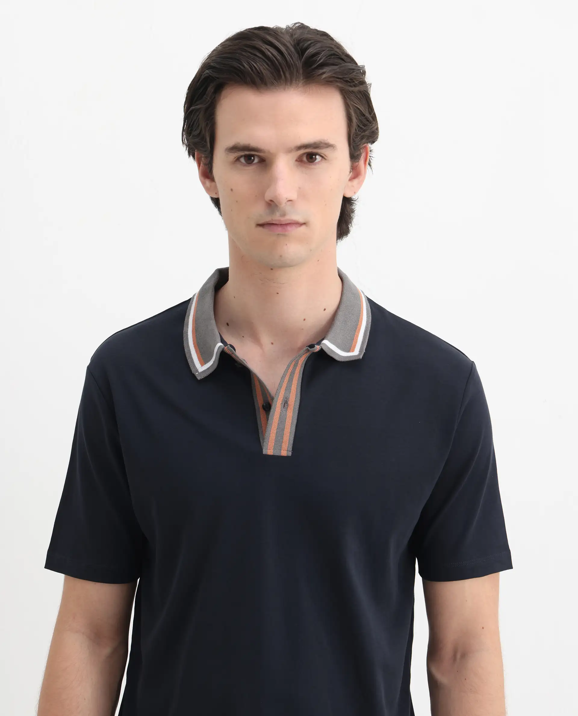Rare Rabbit Men's Territ Dark Navy Cotton Plain Regular Fit Half Sleeve Polo - Image 7