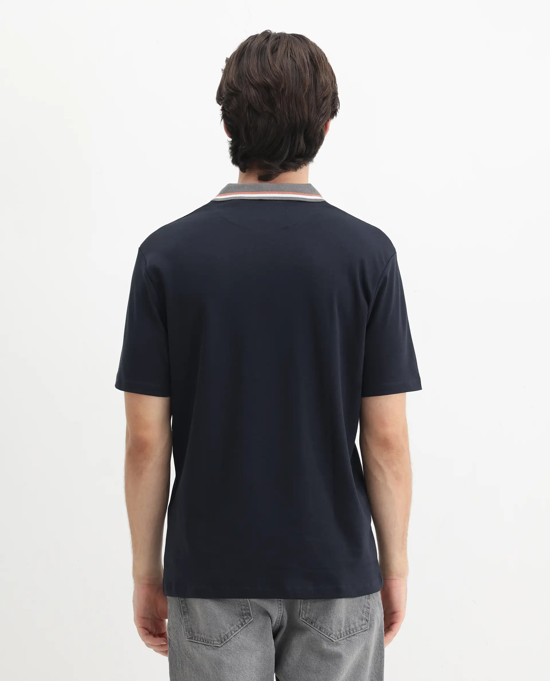 Rare Rabbit Men's Territ Dark Navy Cotton Plain Regular Fit Half Sleeve Polo - Image 8