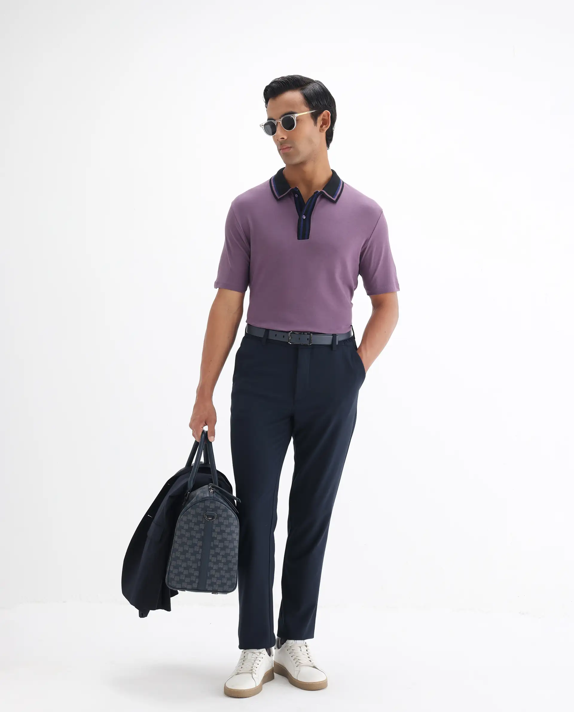Rare Rabbit Men's Territ Dusky Purple Cotton Plain Regular Fit Half Sleeve Polo - Image 2