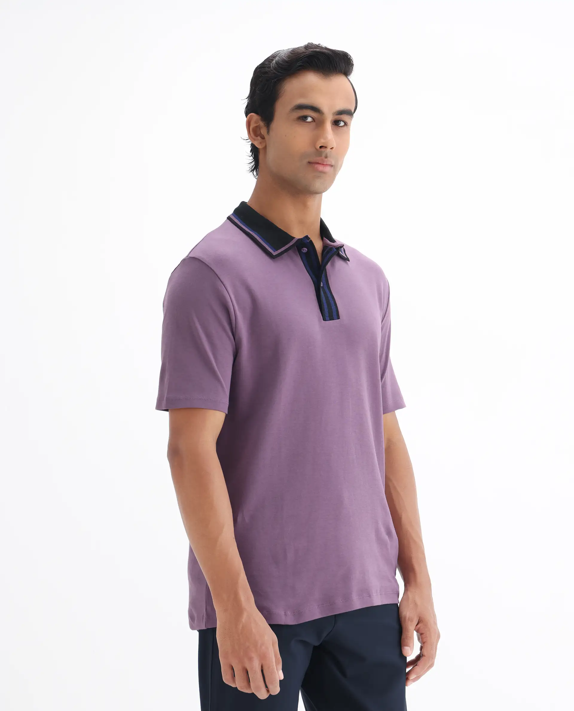 Rare Rabbit Men's Territ Dusky Purple Cotton Plain Regular Fit Half Sleeve Polo - Image 5