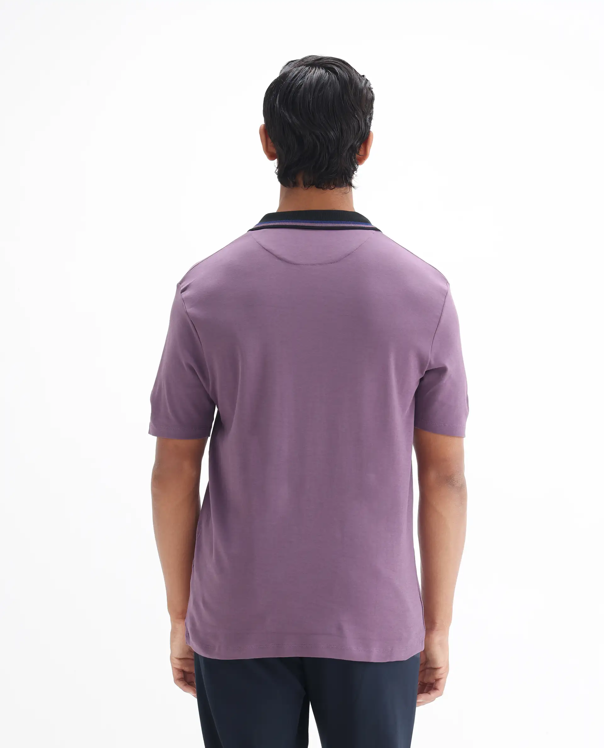 Rare Rabbit Men's Territ Dusky Purple Cotton Plain Regular Fit Half Sleeve Polo - Image 6
