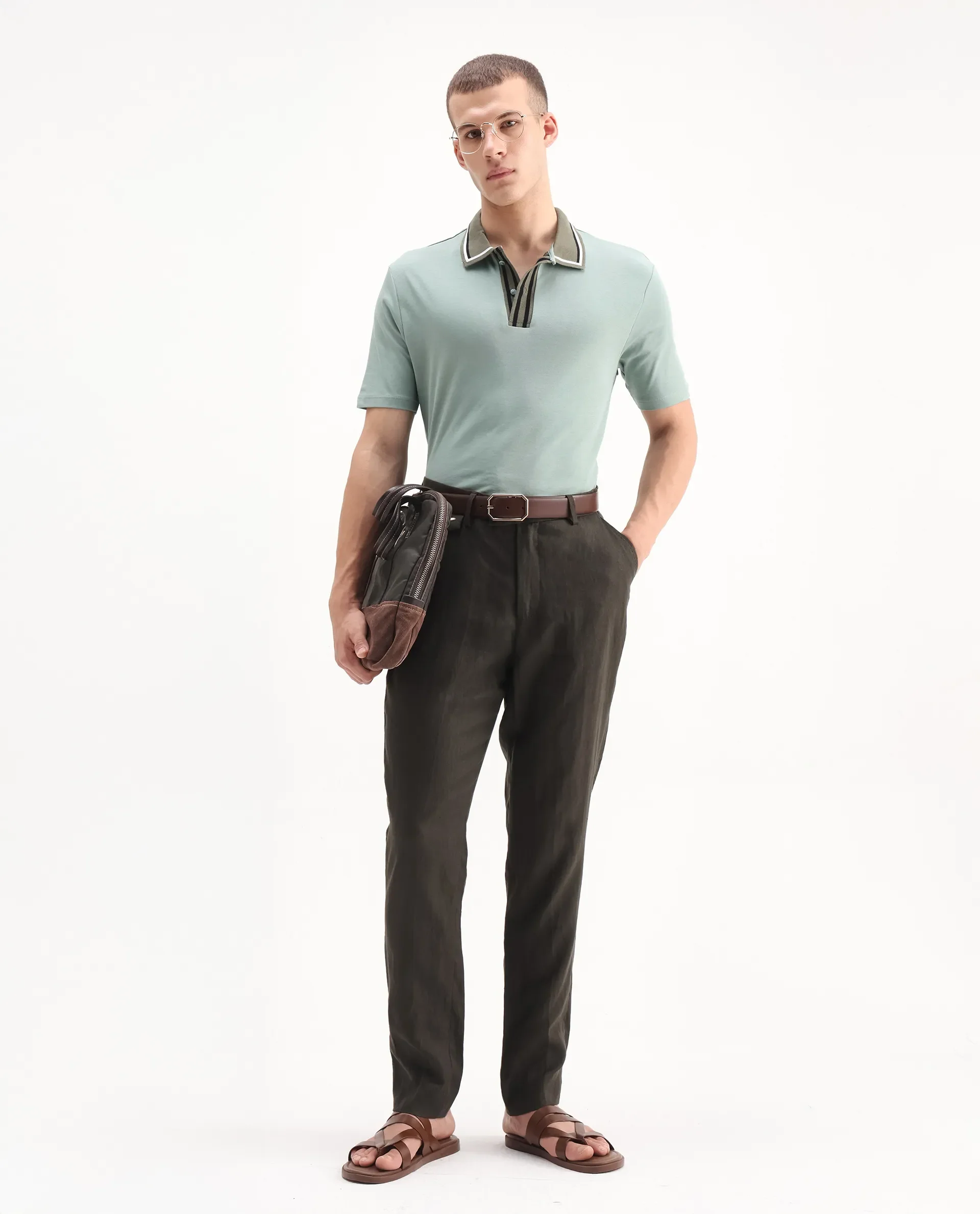 Rare Rabbit Men's Territ Dusky Turq Cotton Plain Regular Fit Half Sleeve Polo - Image 2