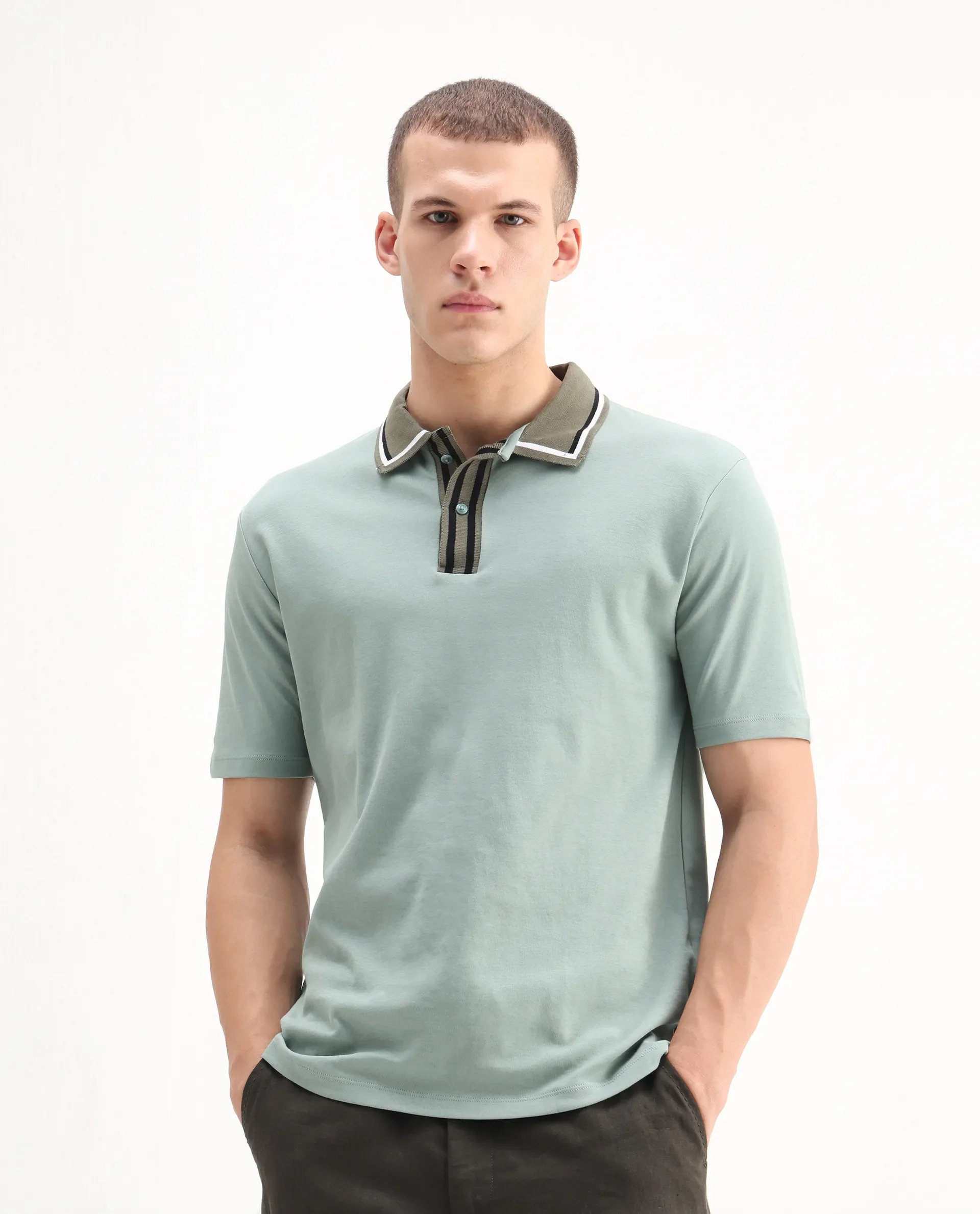 Rare Rabbit Men's Territ Dusky Turq Cotton Plain Regular Fit Half Sleeve Polo - Image 3